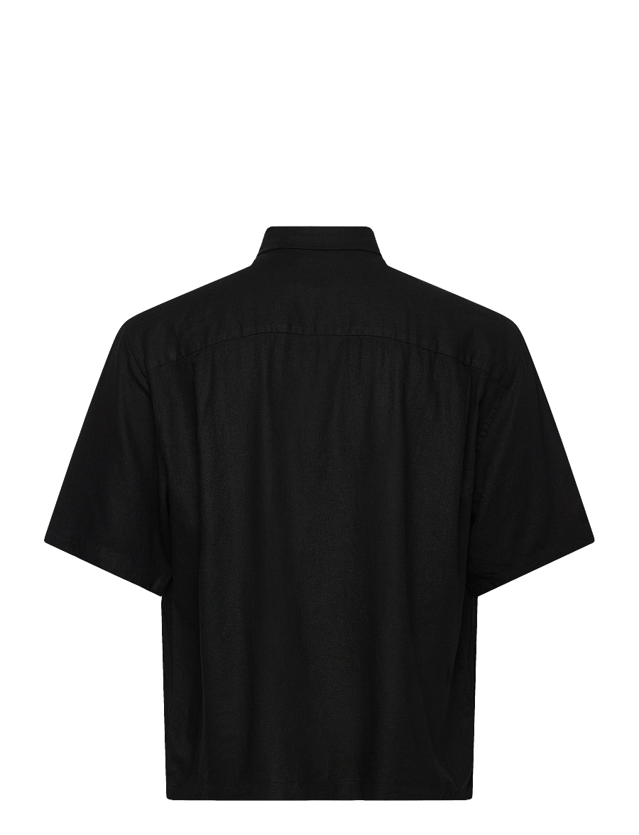 Weekday - Relaxed Short-Sleeved Linen-Blend Shirt - hørskjorter - black - 1