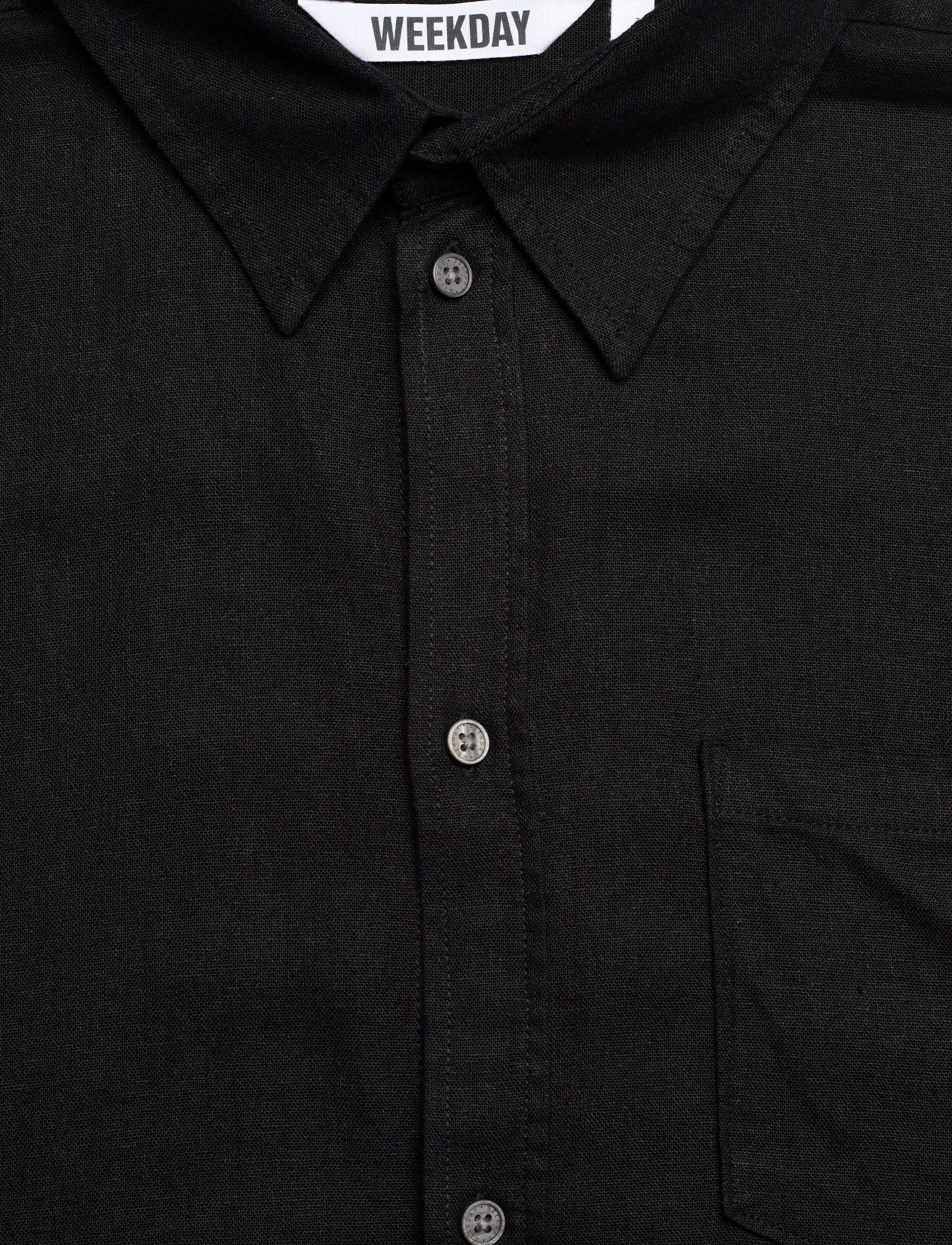 Weekday - Relaxed Short-Sleeved Linen-Blend Shirt - hørskjorter - black - 2