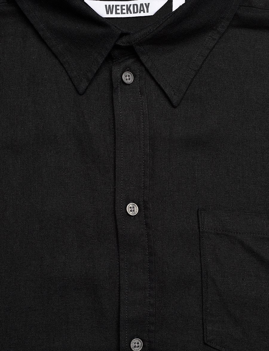 Weekday - Relaxed Short-Sleeved Linen-Blend Shirt - hørskjorter - black - 2