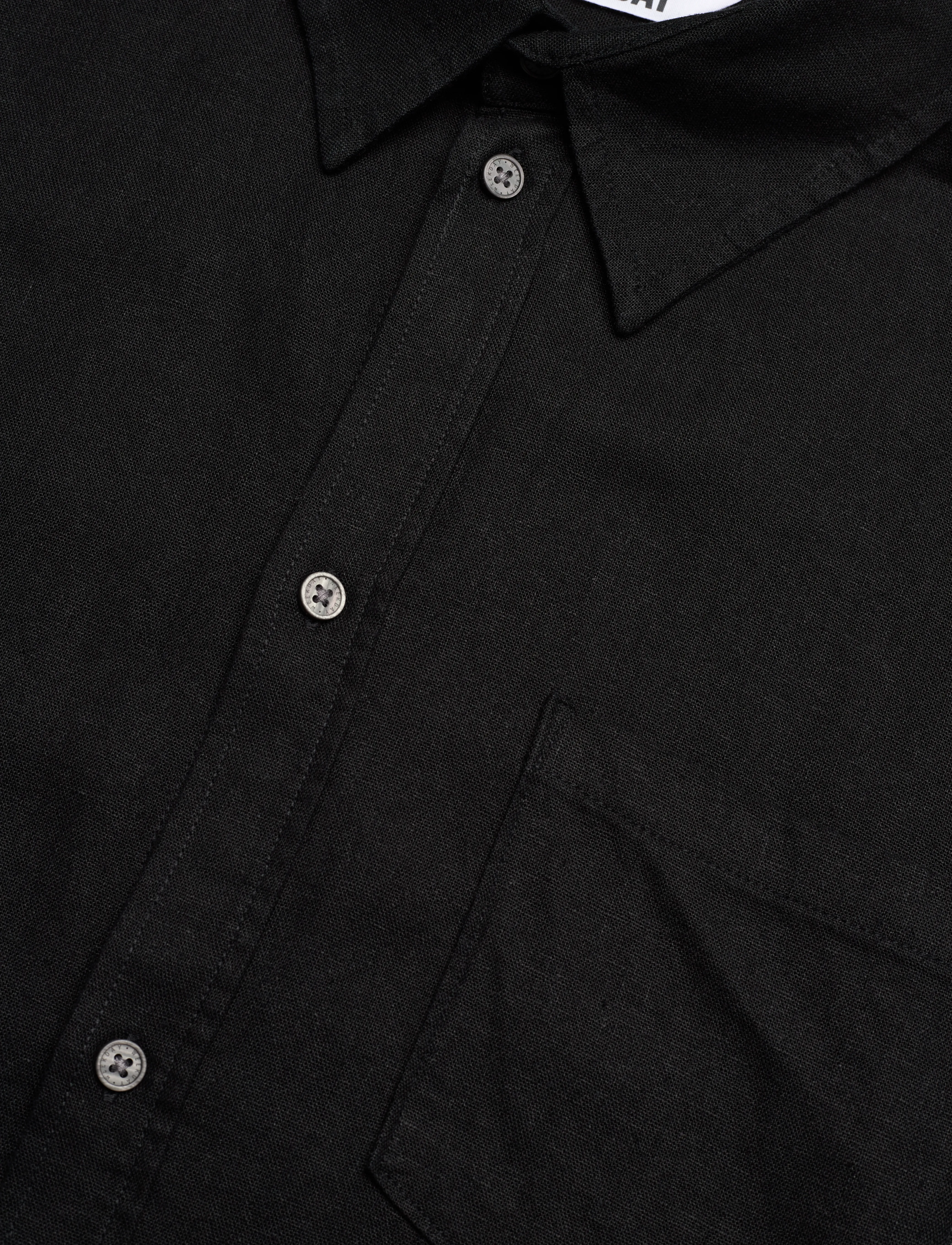 Weekday - Relaxed Short-Sleeved Linen-Blend Shirt - hørskjorter - black - 3