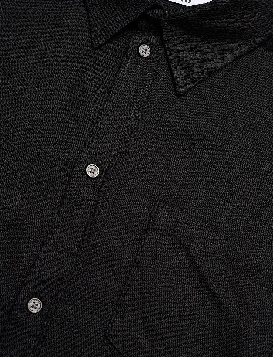 Weekday - Relaxed Short-Sleeved Linen-Blend Shirt - hørskjorter - black - 3