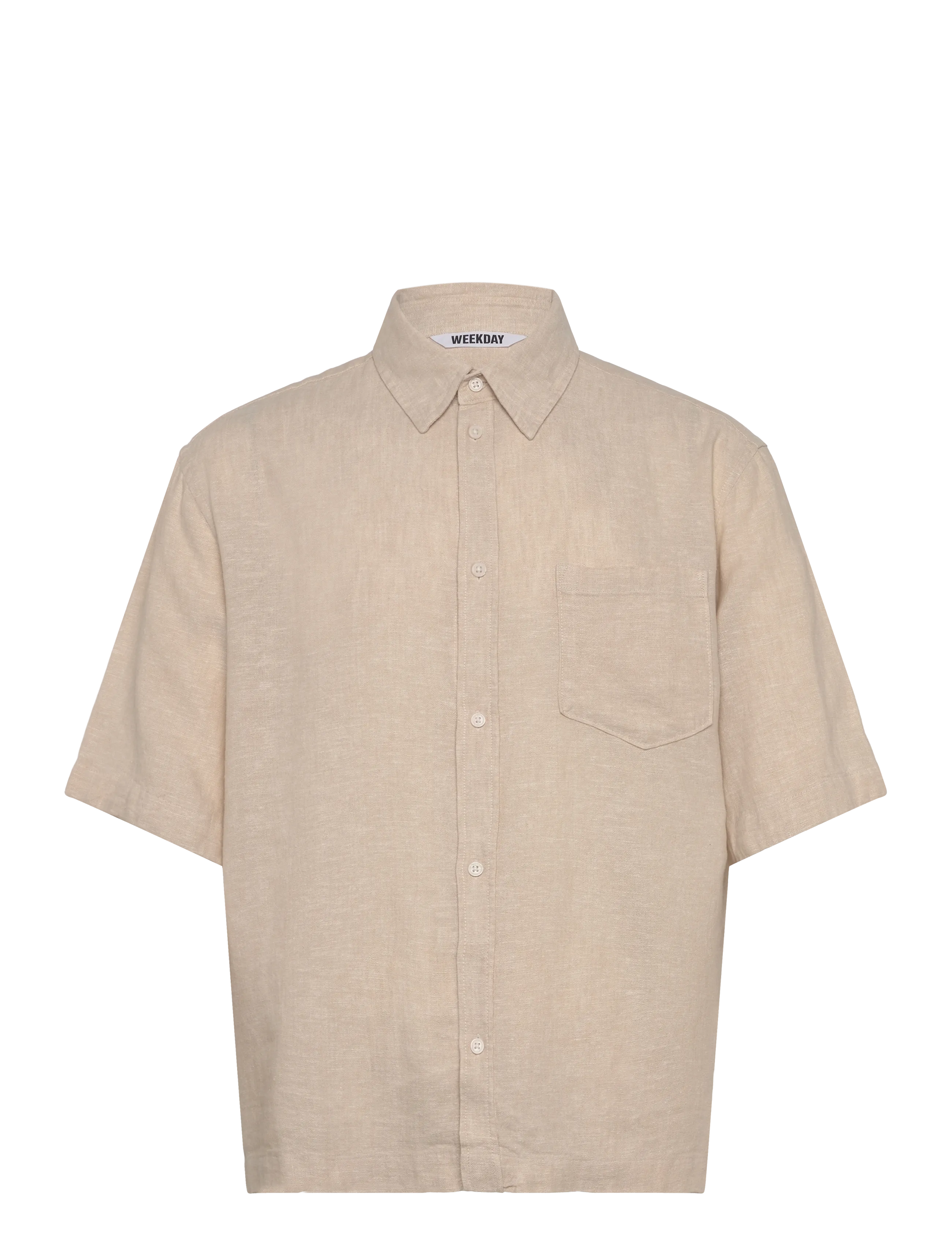Weekday Relaxed Short-Sleeved Linen-Blend Shirt, L, Beige, Skjorter > Kortærmede Shirts, Herre