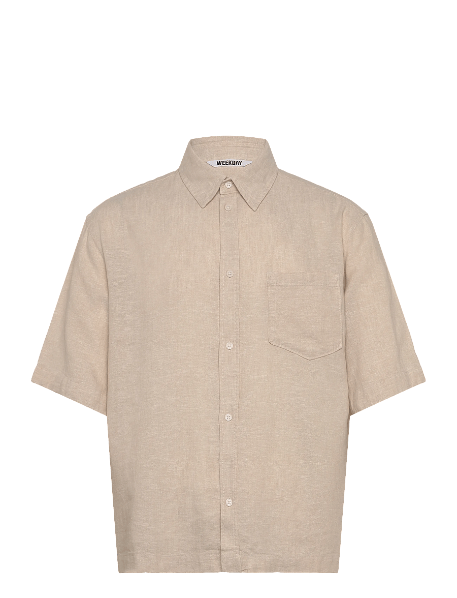 Weekday - Relaxed Short-Sleeved Linen-Blend Shirt - leinenhemden - mole dusty light - 0