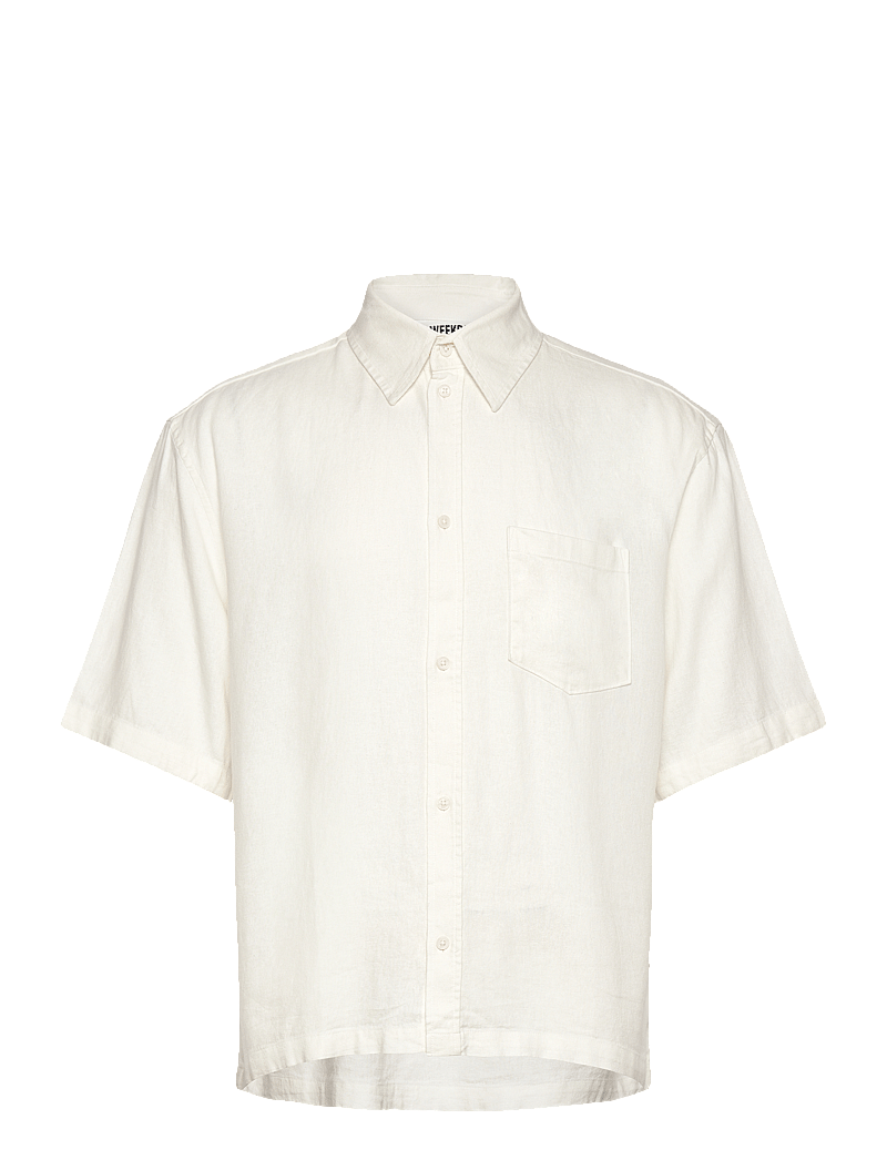 Weekday - Relaxed Short-Sleeved Linen-Blend Shirt - linneskjortor - white dusty light - 0