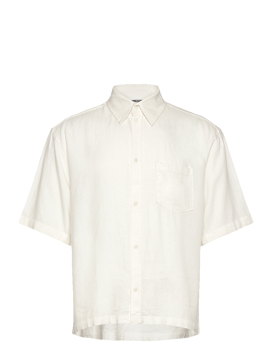 Weekday - Relaxed Short-Sleeved Linen-Blend Shirt - leinenhemden - white dusty light - 0