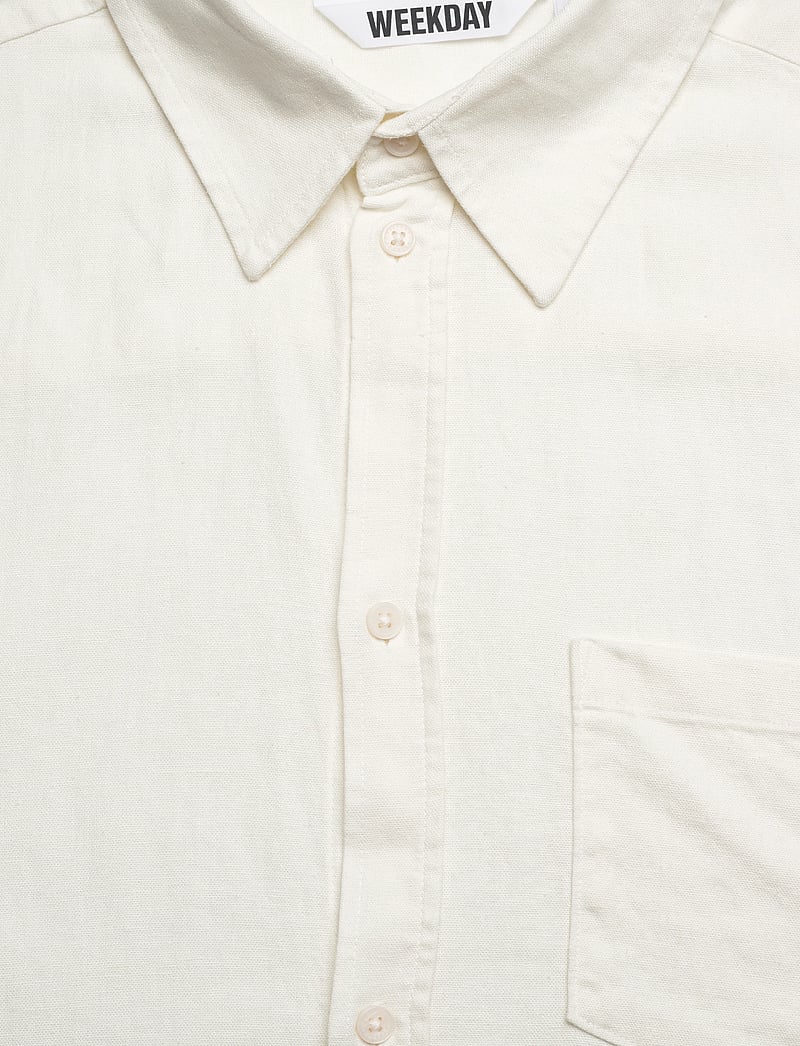 Weekday - Relaxed Short-Sleeved Linen-Blend Shirt - linneskjortor - white dusty light - 2