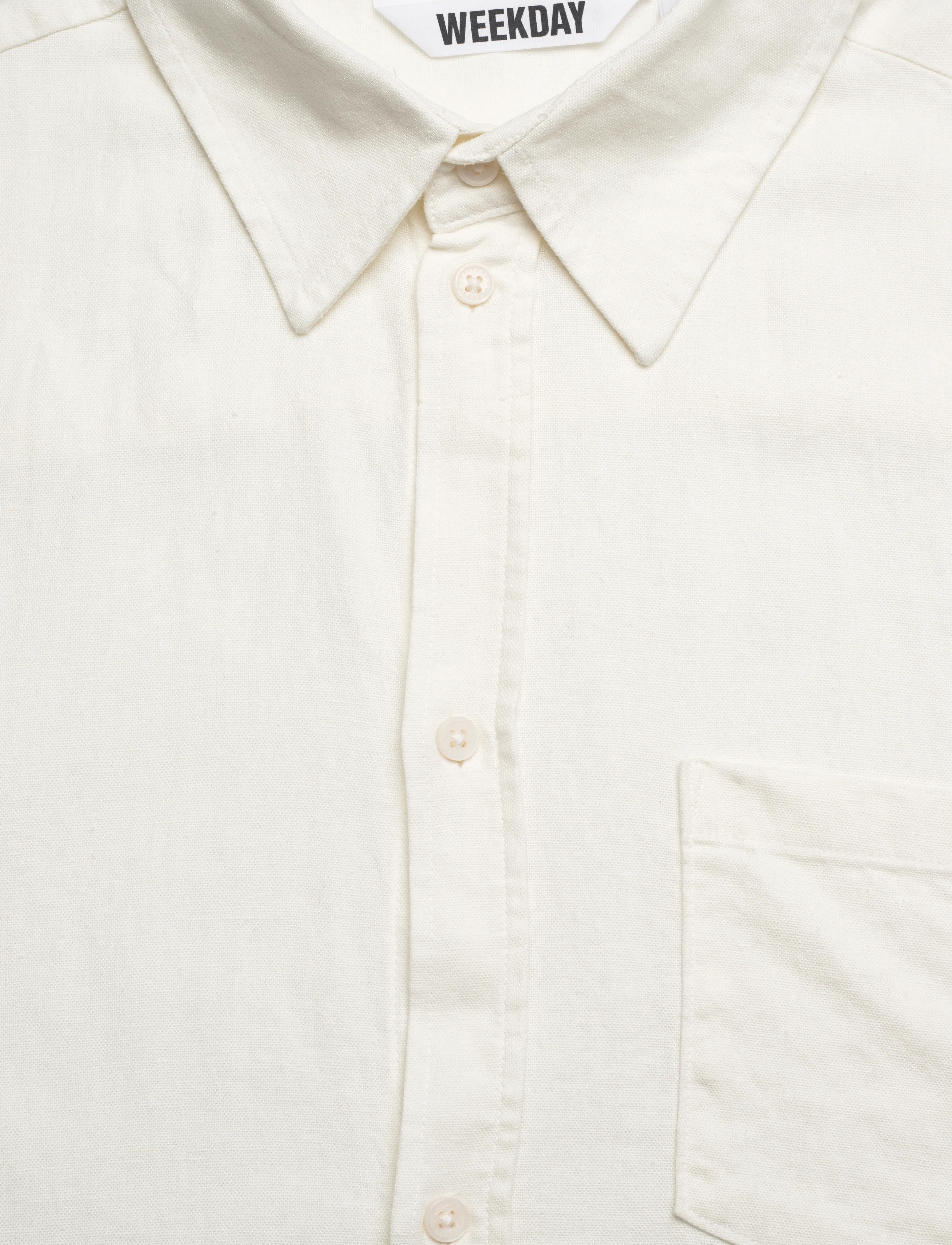 Weekday - Relaxed Short-Sleeved Linen-Blend Shirt - hørskjorter - white dusty light - 2