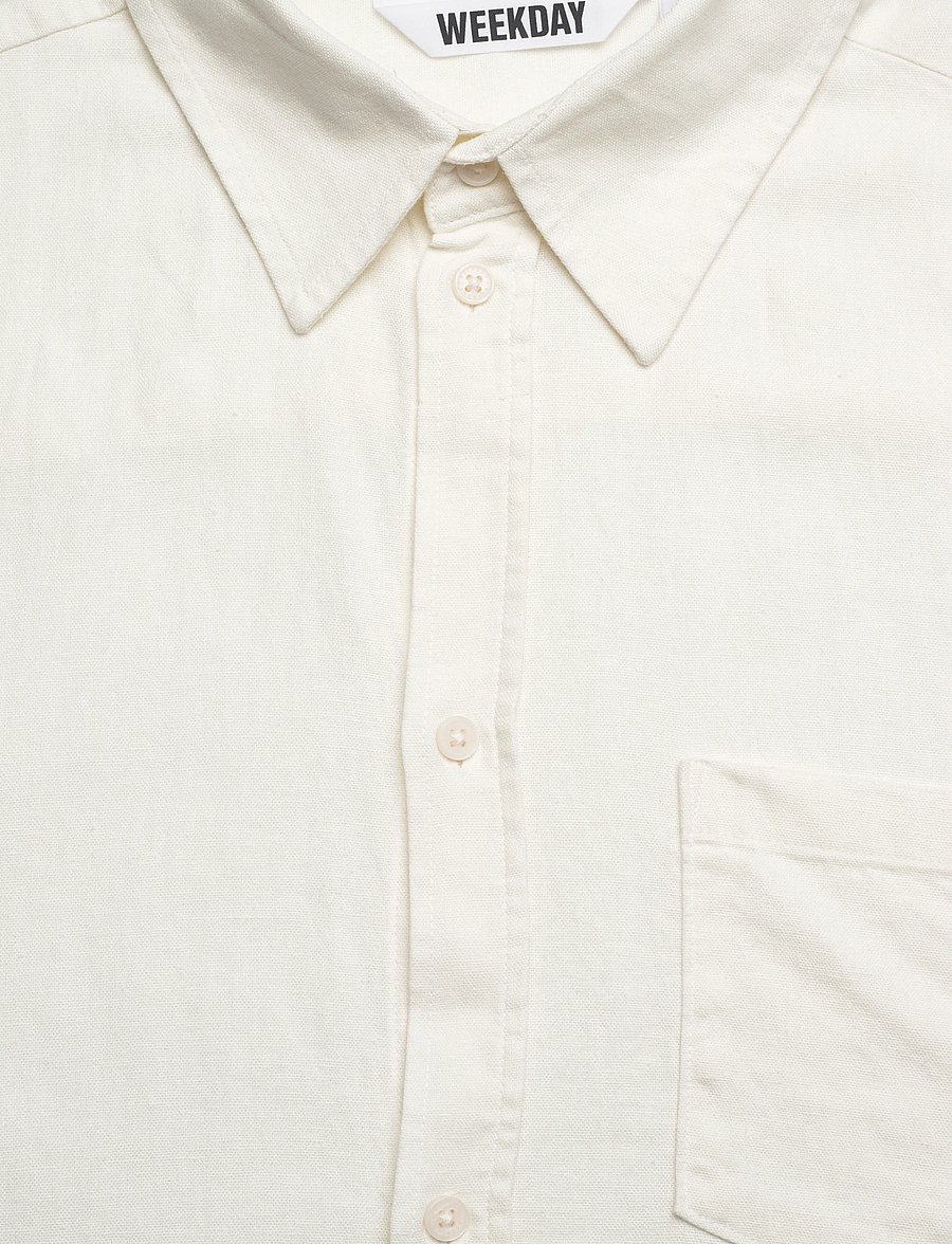 Weekday - Relaxed Short-Sleeved Linen-Blend Shirt - hørskjorter - white dusty light - 2