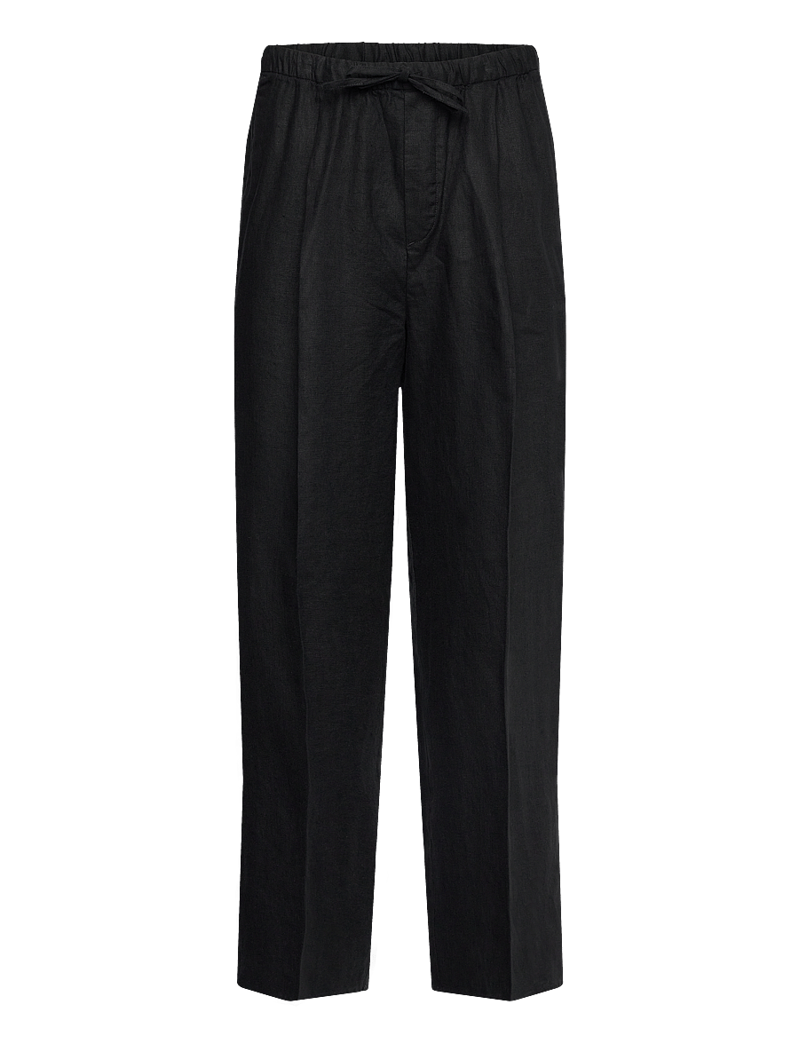 Weekday - Loose Fit Straight Leg Linen Trousers - leinenhosen - black - 0
