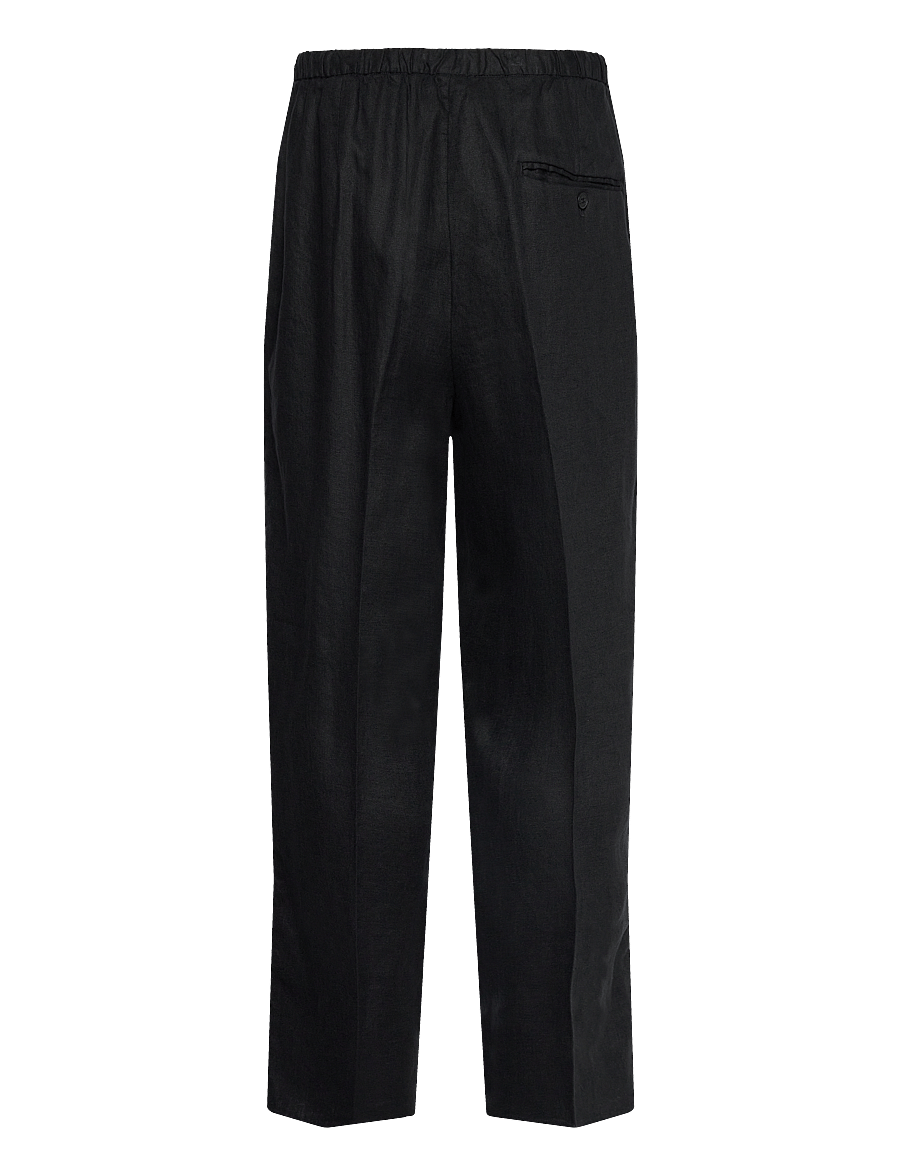 Weekday - Loose Fit Straight Leg Linen Trousers - leinenhosen - black - 1