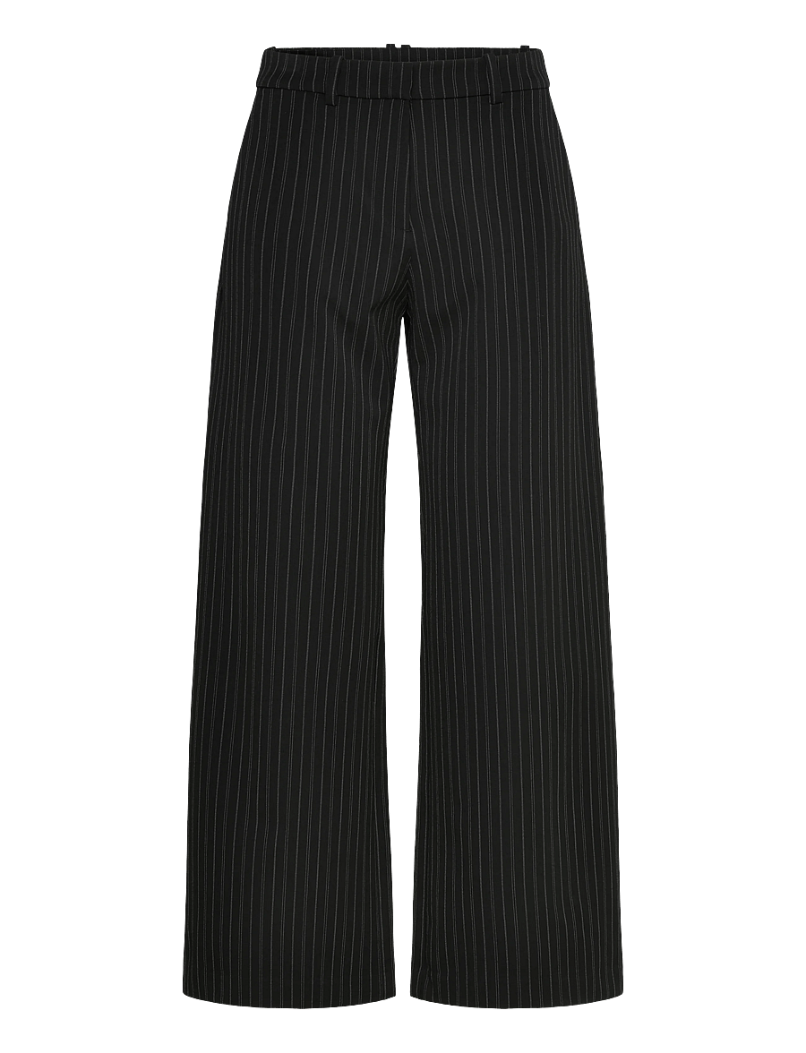 Weekday - Low-Waisted Loose Fit Suit Trousers - habitbukser - black pinstripe - 1