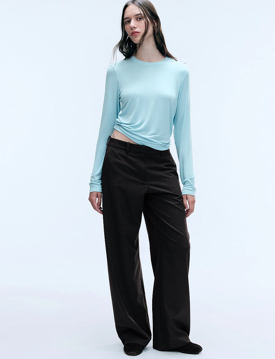 Weekday - Low-Waisted Loose Fit Suit Trousers - habitbukser - dark brown melange - 0