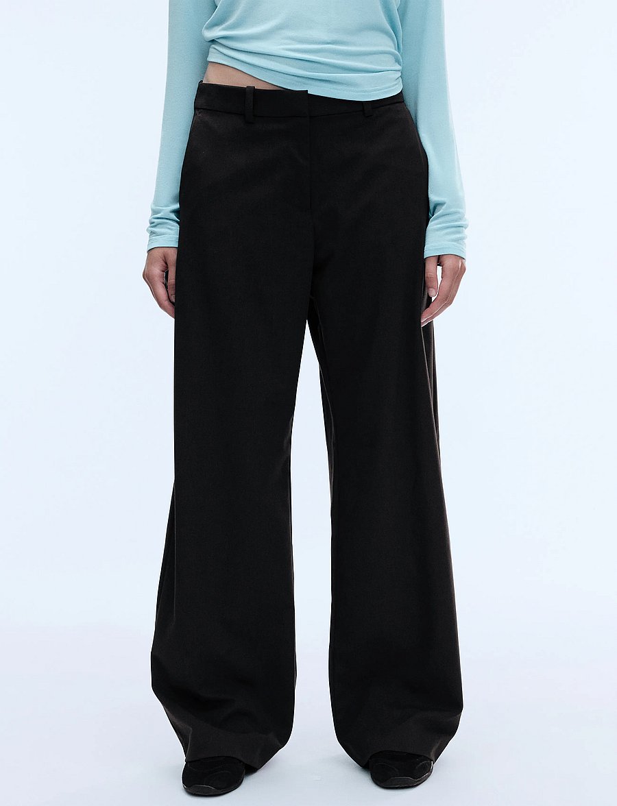 Weekday - Low-Waisted Loose Fit Suit Trousers - habitbukser - dark brown melange - 3