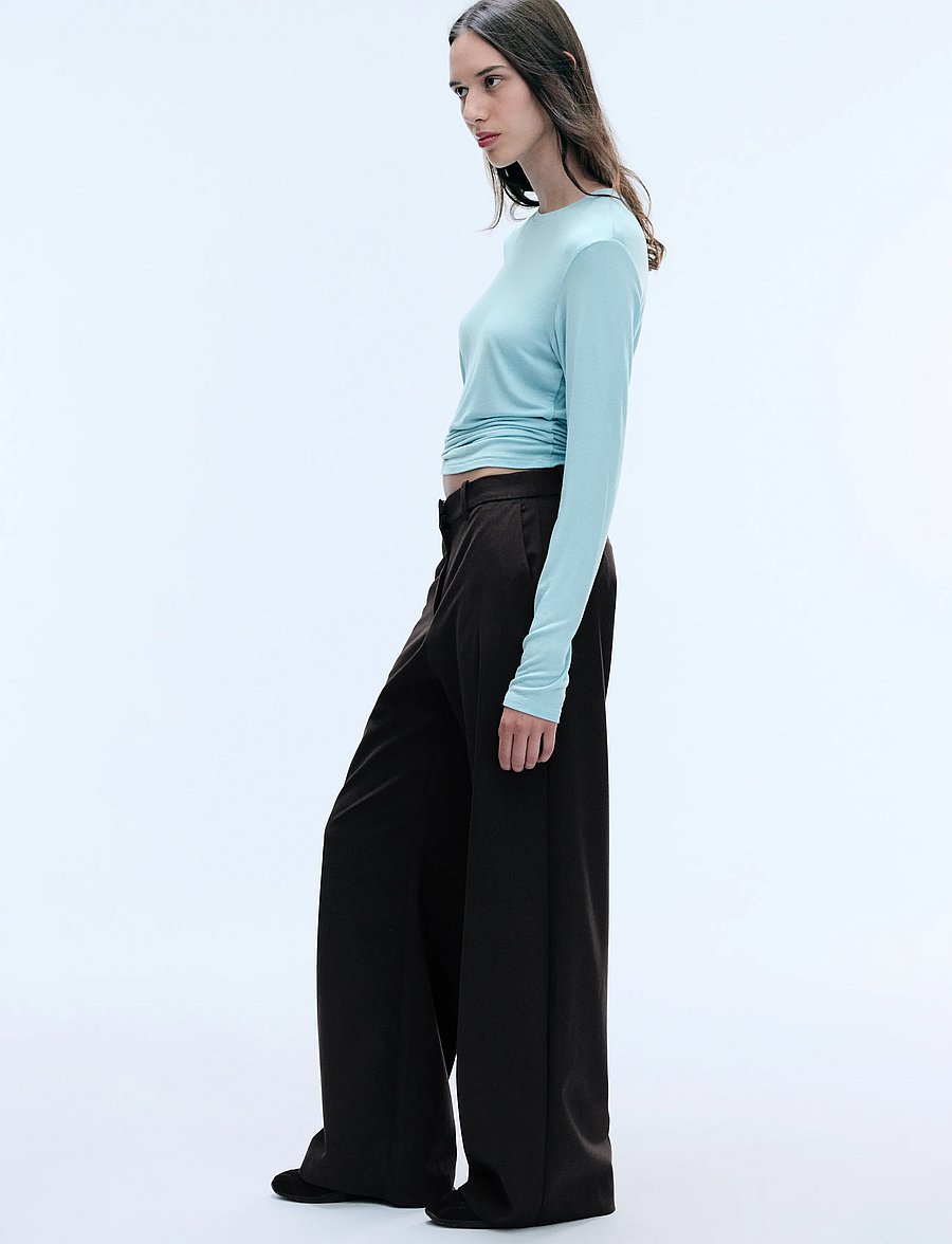 Weekday - Low-Waisted Loose Fit Suit Trousers - habitbukser - dark brown melange - 4