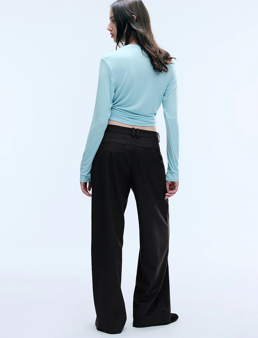 Weekday - Low-Waisted Loose Fit Suit Trousers - habitbukser - dark brown melange - 5