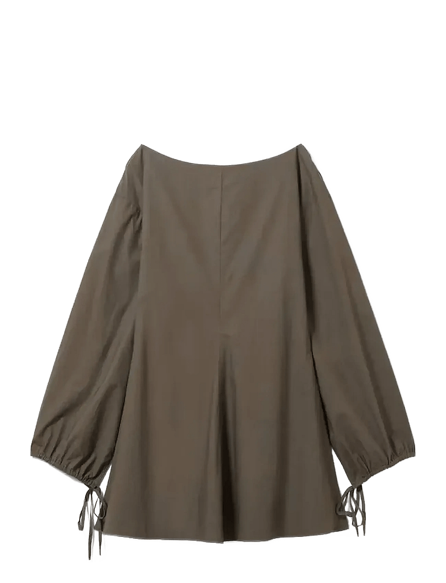 Weekday - Cotton Poplin Tie-Detail Mini Dress - konfirmationstøj - mole dark - 0