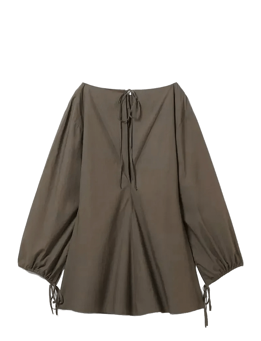 Weekday - Cotton Poplin Tie-Detail Mini Dress - konfirmationstøj - mole dark - 1