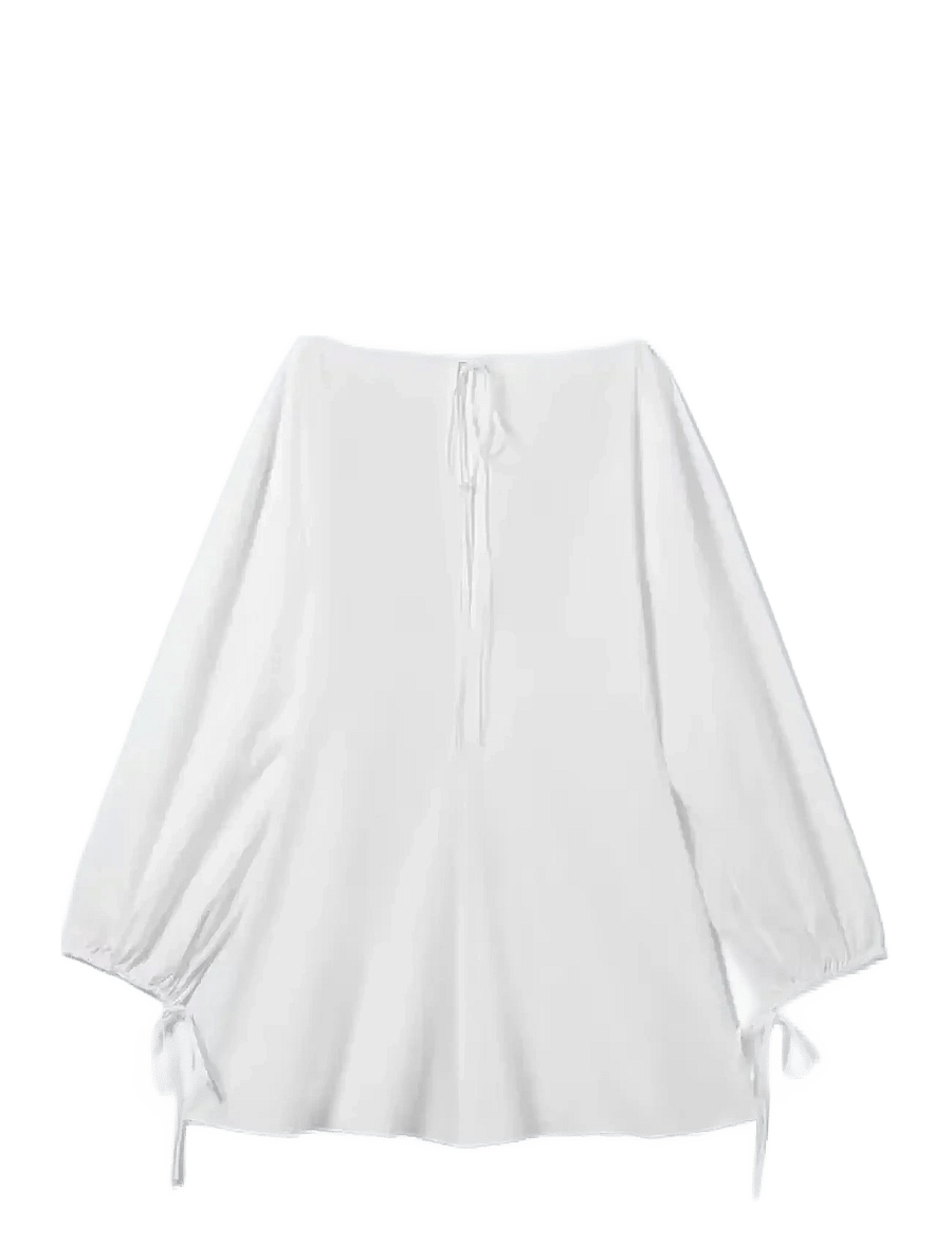 Weekday - Cotton Poplin Tie-Detail Mini Dress - konfirmation - white light - 1