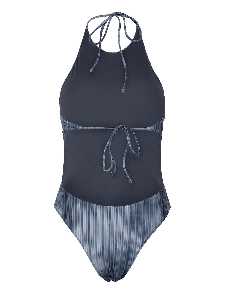 Weekday - Tie Printed Halter Neck Swimsuit - badedragter - deconstructed stripe - 1