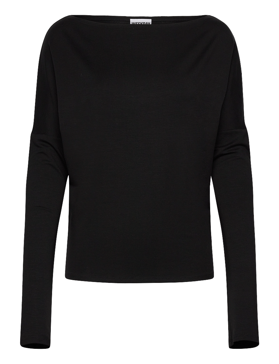 Weekday - Drapy Long Sleeve Top - langærmede toppe - black - 0