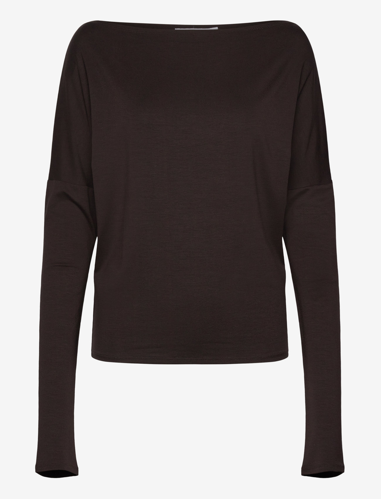 Weekday - Drapy Long Sleeve Top - langærmede toppe - dark brown - 0