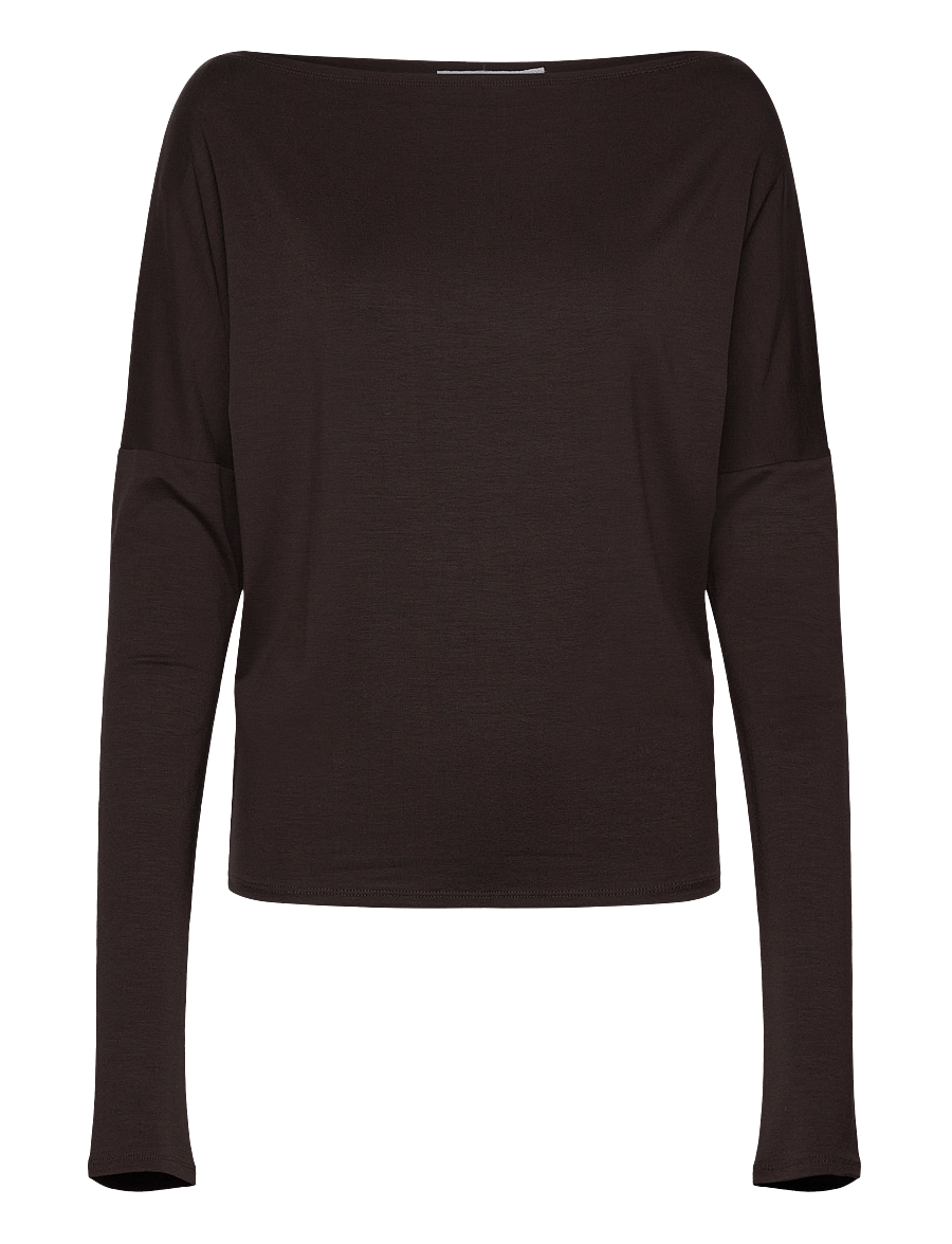 Weekday - Drapy Long Sleeve Top - langerma toppar - dark brown - 0