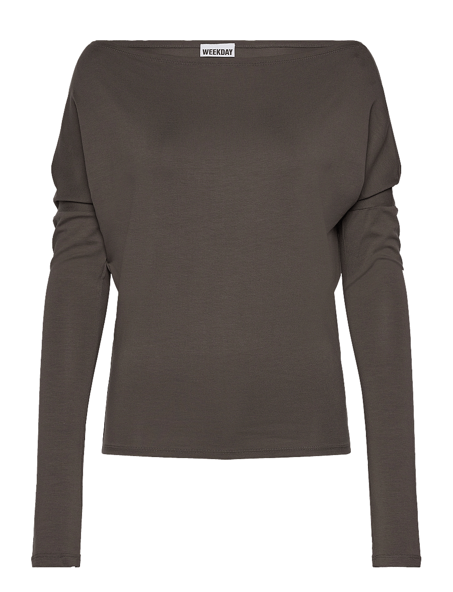 Weekday - Drapy Long Sleeve Top - langärmlige tops - mole - 0