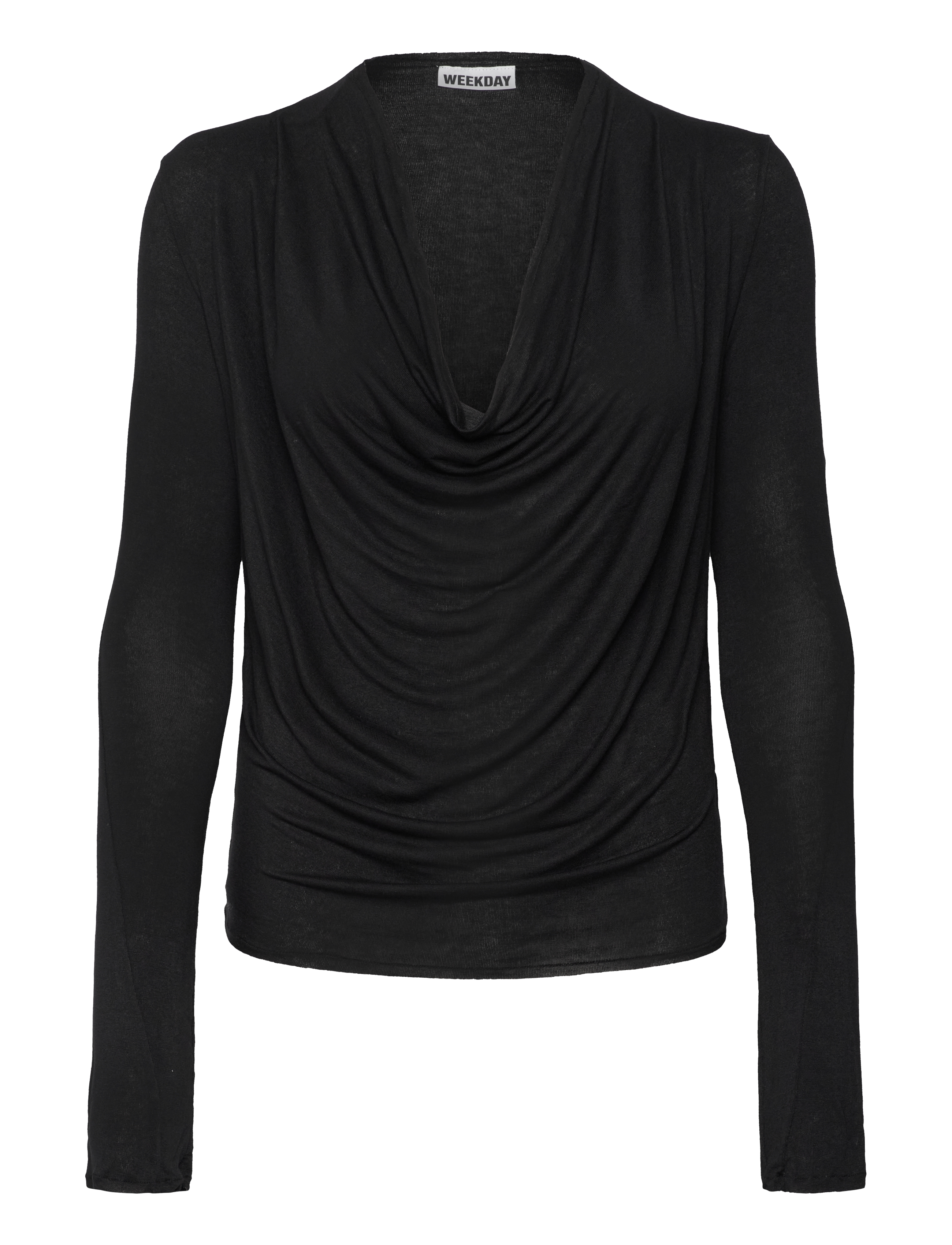 Weekday Drape Long Sleeve Top, S, T-shirts & Oberteile, Schwarz - Long-sleeved, Frauen