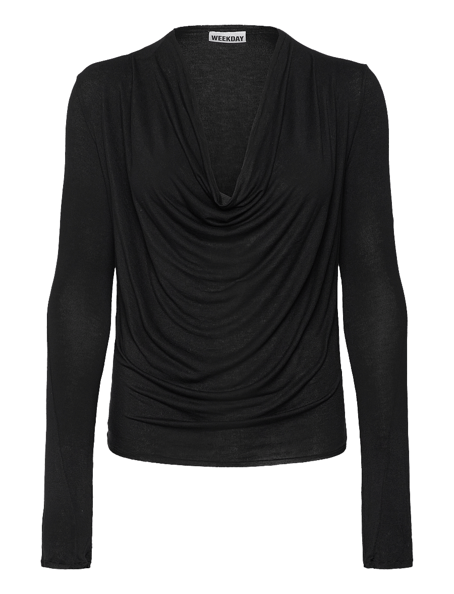 Weekday - Drape Long Sleeve Top - langærmede toppe - black - 0