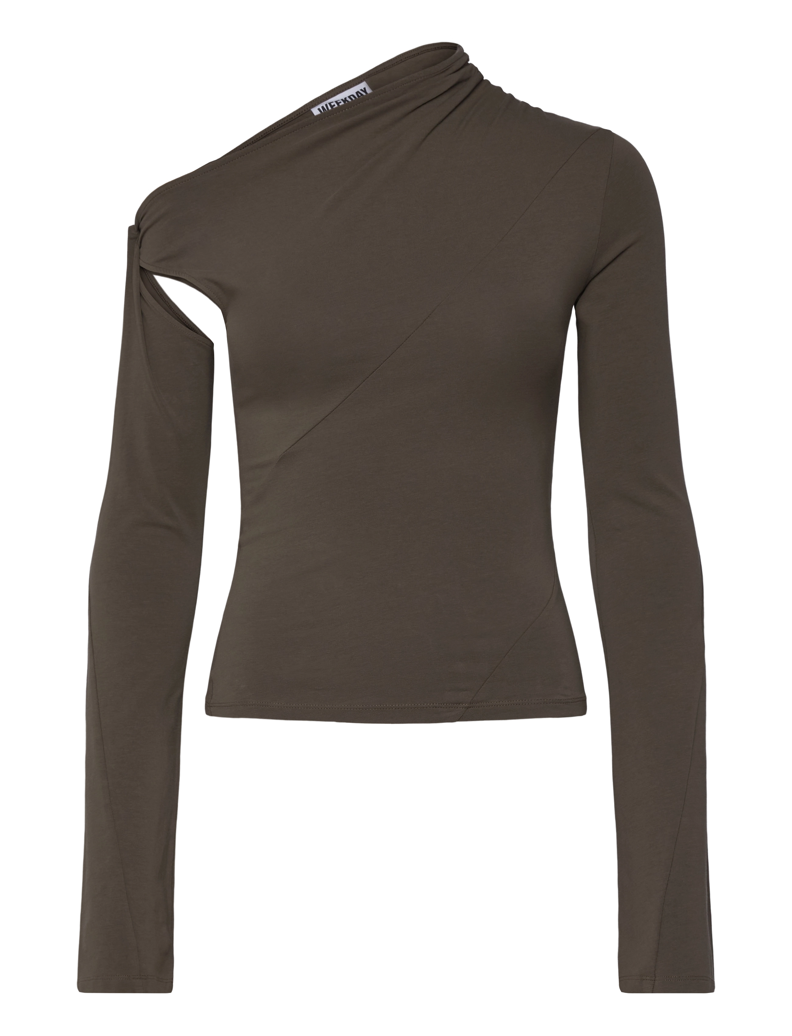 Weekday Asymmetric Draped Long-Sleeved Top - Transitional Layering - MOLE DARK / black