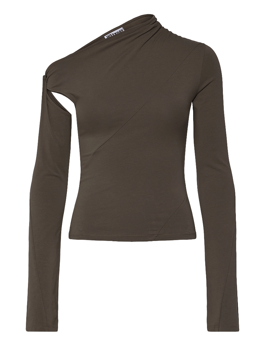 Weekday - Asymmetric Draped Long-Sleeved Top - long sleeved blouses - mole dark - 0