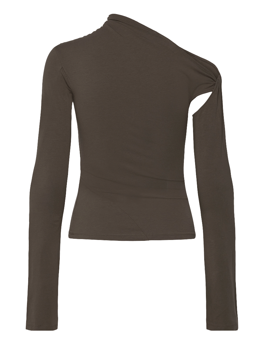 Weekday - Asymmetric Draped Long-Sleeved Top - long sleeved blouses - mole dark - 1