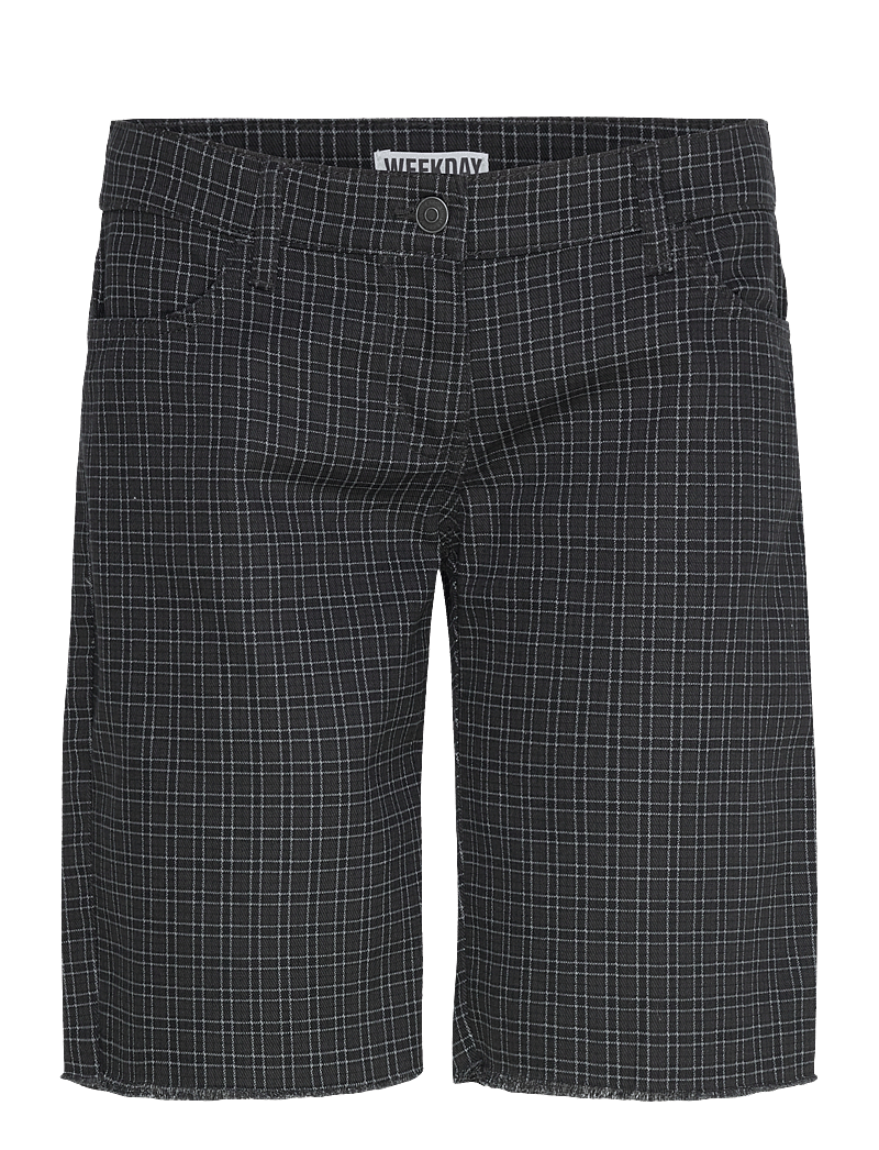 Weekday - Checked Knee-Length Cotton Twill Shorts - casual shorts - grey dark - 0
