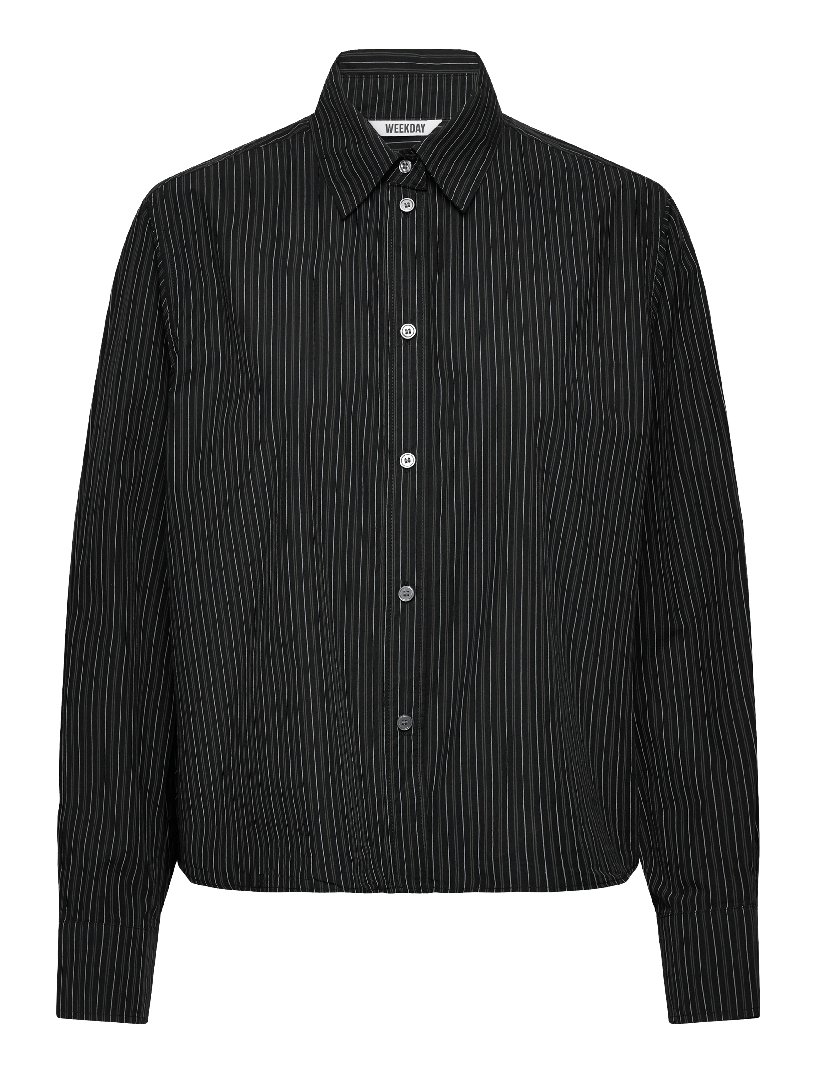 Weekday Relaxed Cropped Long-Sleeved Cotton Shirt, S, Black, Skjorter > Langærmede, Dame