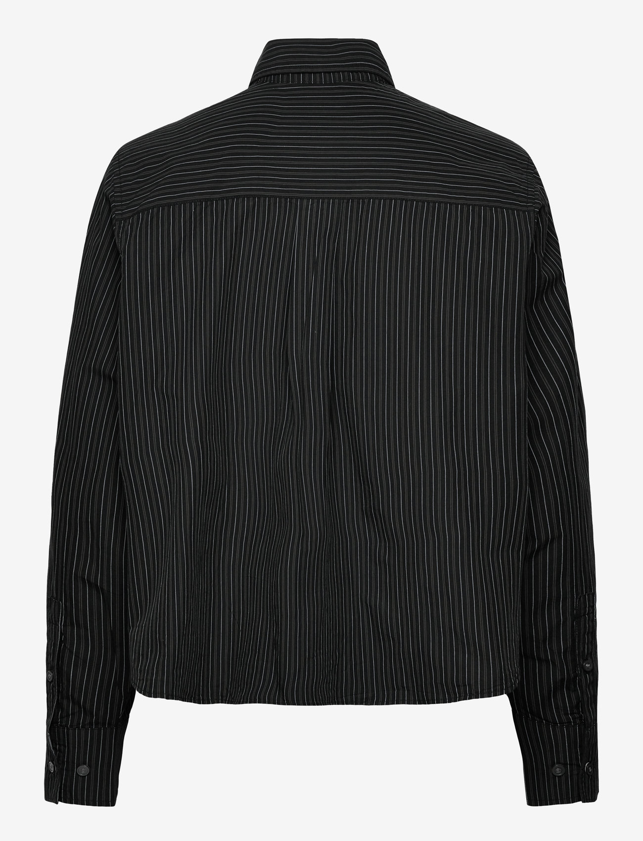 Weekday - Relaxed Cropped Long-Sleeved Cotton Shirt - långärmade skjortor - black stripe - 1