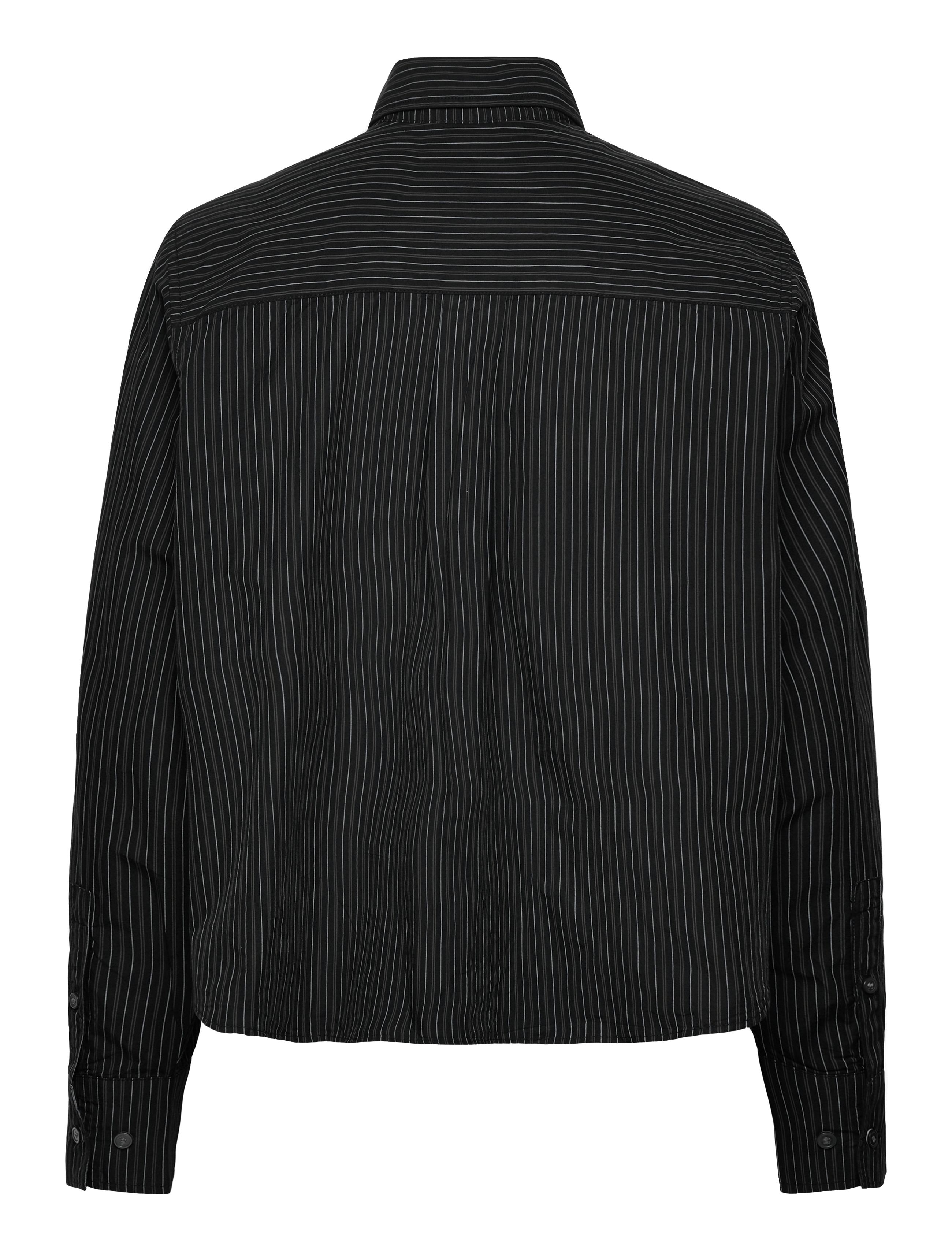 Weekday - Relaxed Cropped Long-Sleeved Cotton Shirt - langærmede skjorter - black stripe - 1