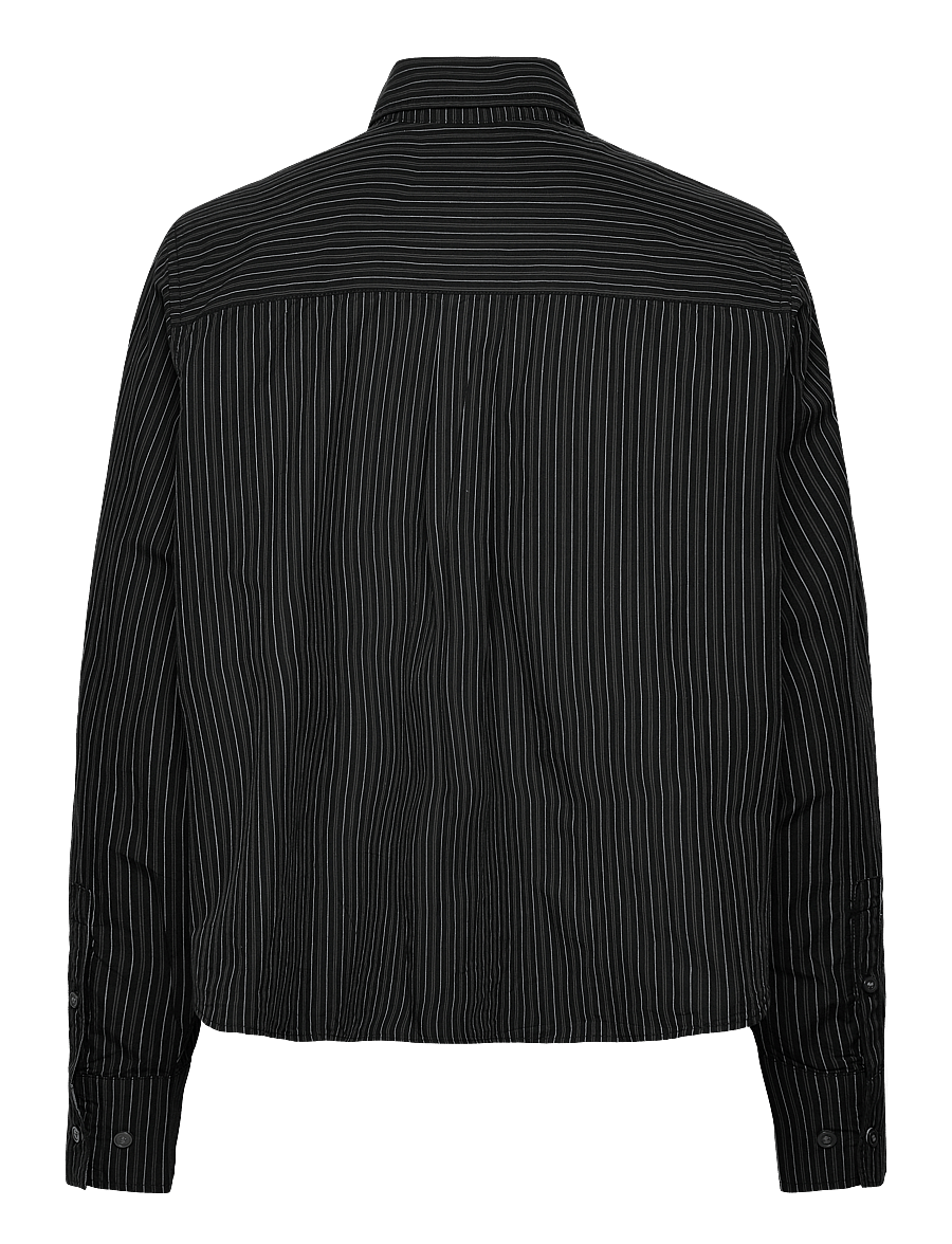Weekday - Relaxed Cropped Long-Sleeved Cotton Shirt - pikkade varrukatega särgid - black stripe - 1