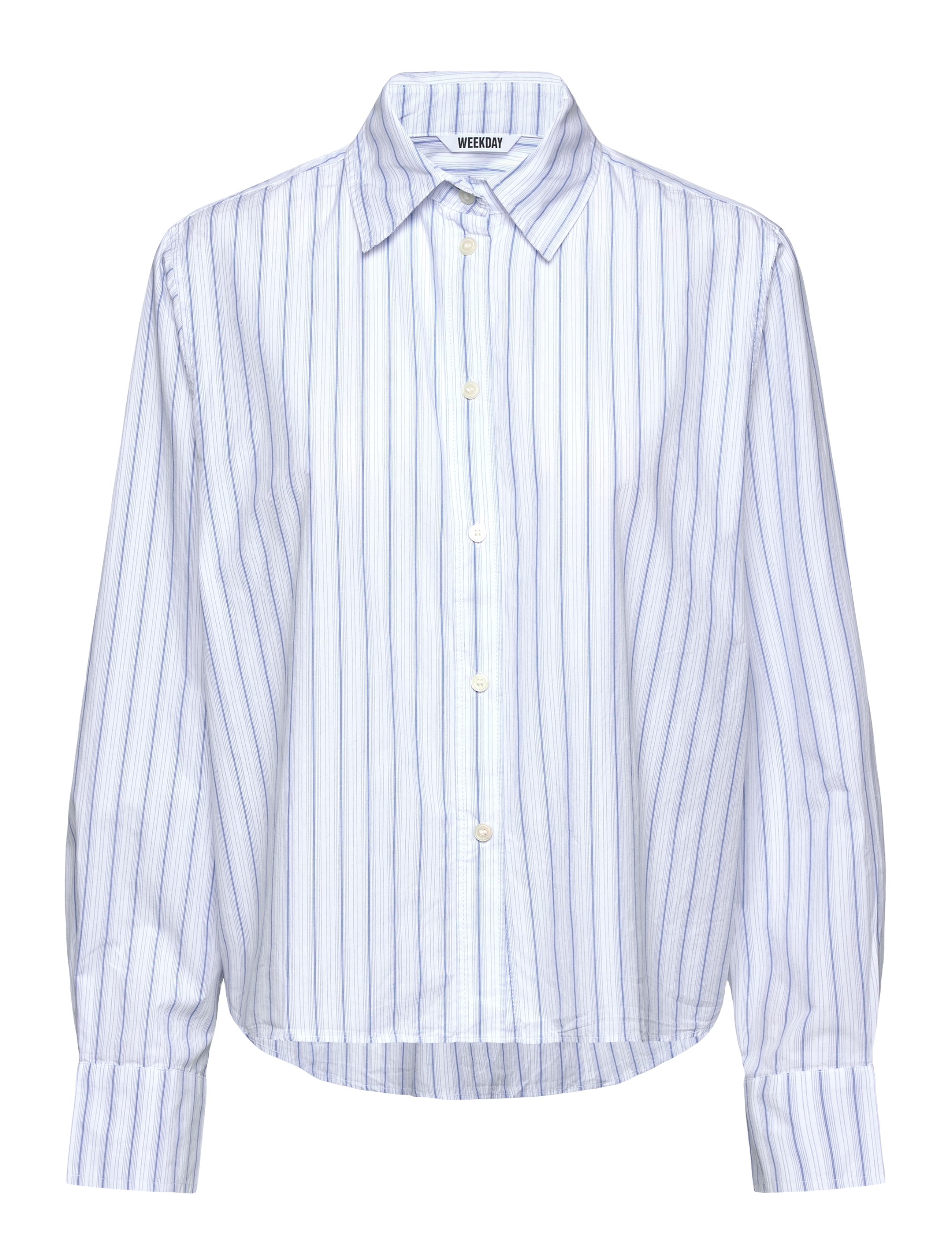 Weekday Relaxed Cropped Long-Sleeved Cotton Shirt, XL, Blue, Skjorter > Langærmede, Dame