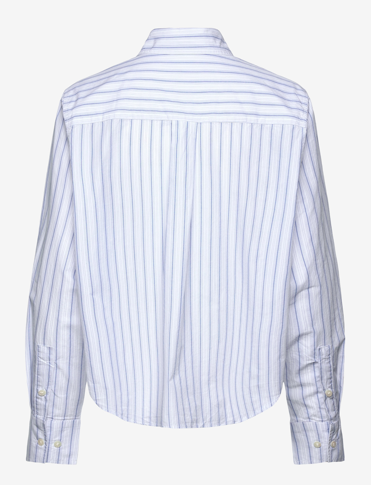Weekday - Relaxed Cropped Long-Sleeved Cotton Shirt - långärmade skjortor - blue stripe - 1