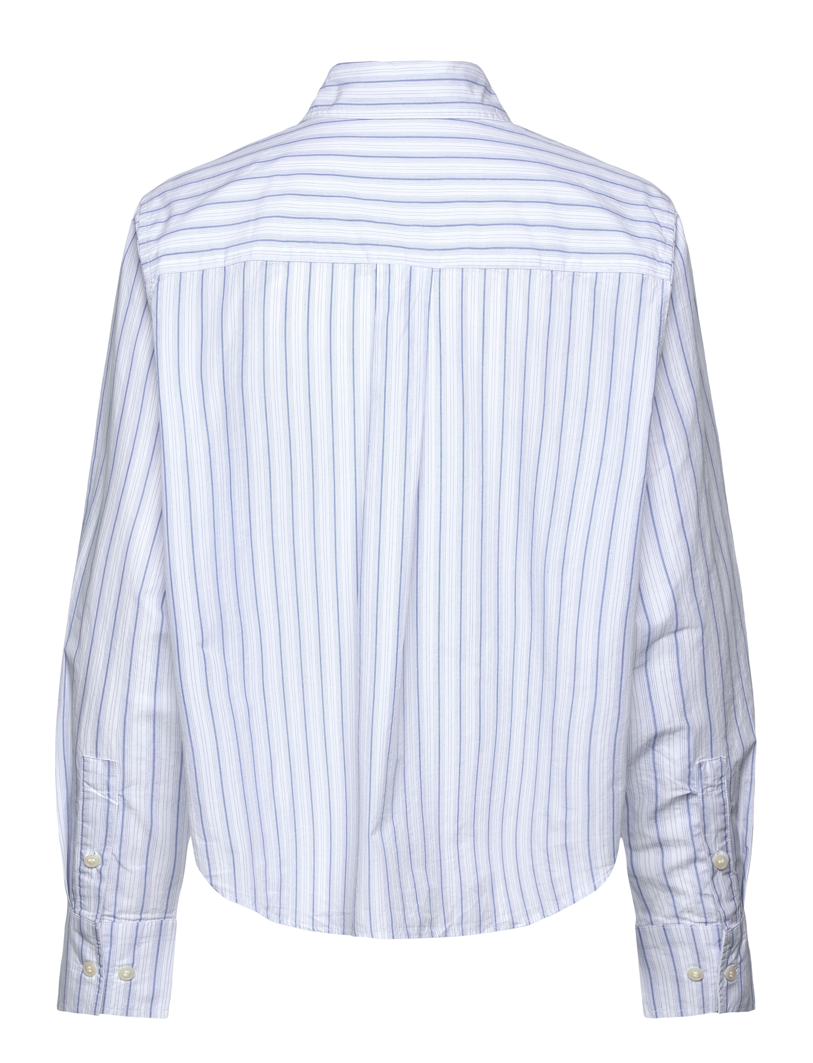 Weekday - Relaxed Cropped Long-Sleeved Cotton Shirt - langærmede skjorter - blue stripe - 1