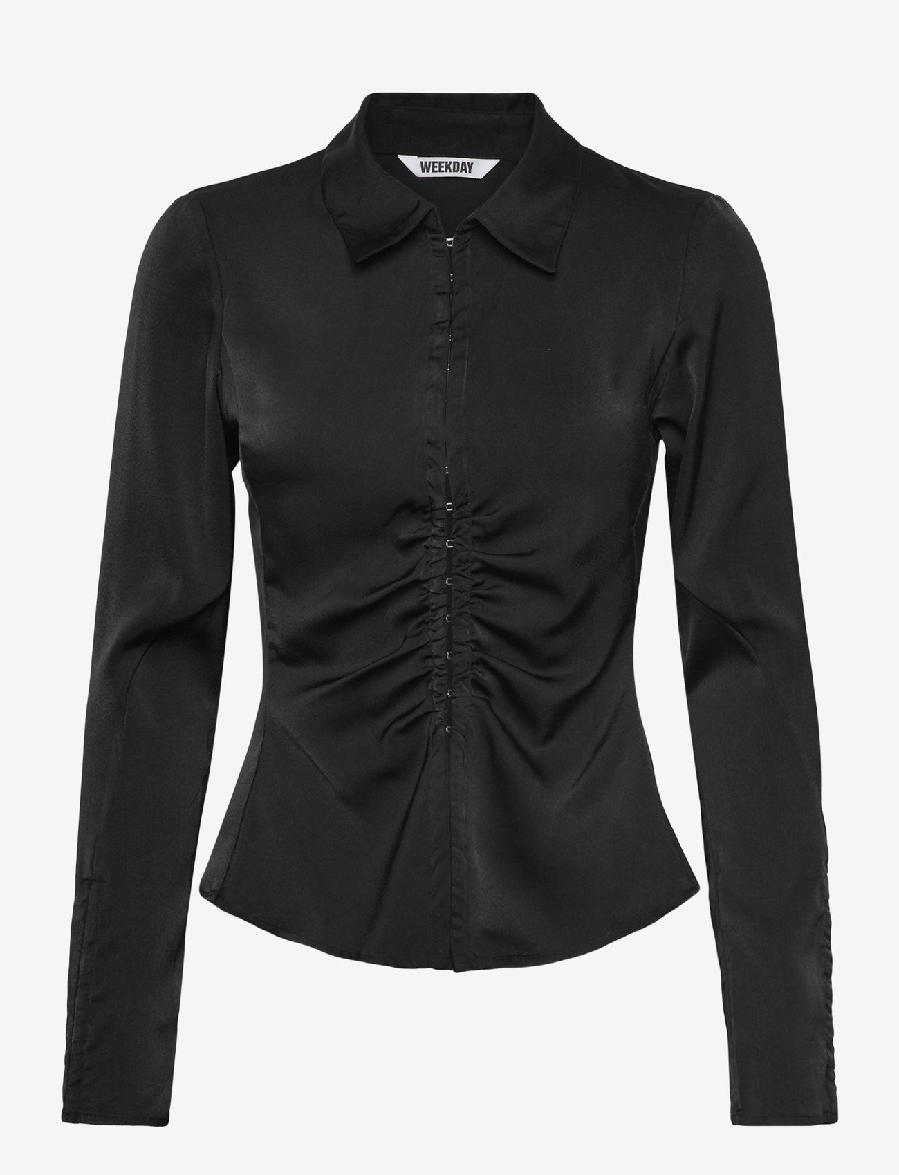 Weekday - Long-Sleeved Fitted Satin Shirt - langärmlige hemden - black - 0