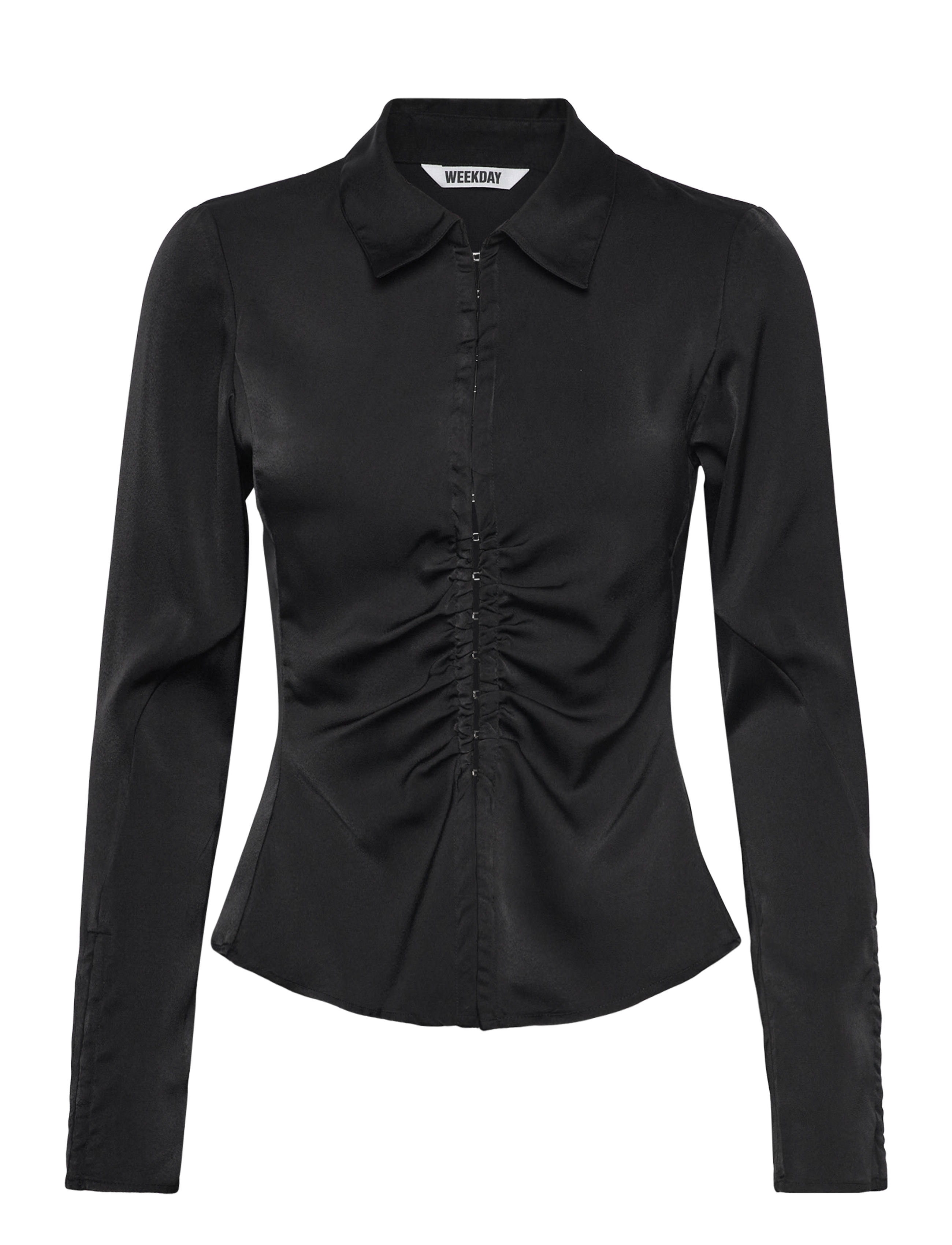 Weekday Long-Sleeved Fitted Satin Shirt - Skjorter - BLACK / black