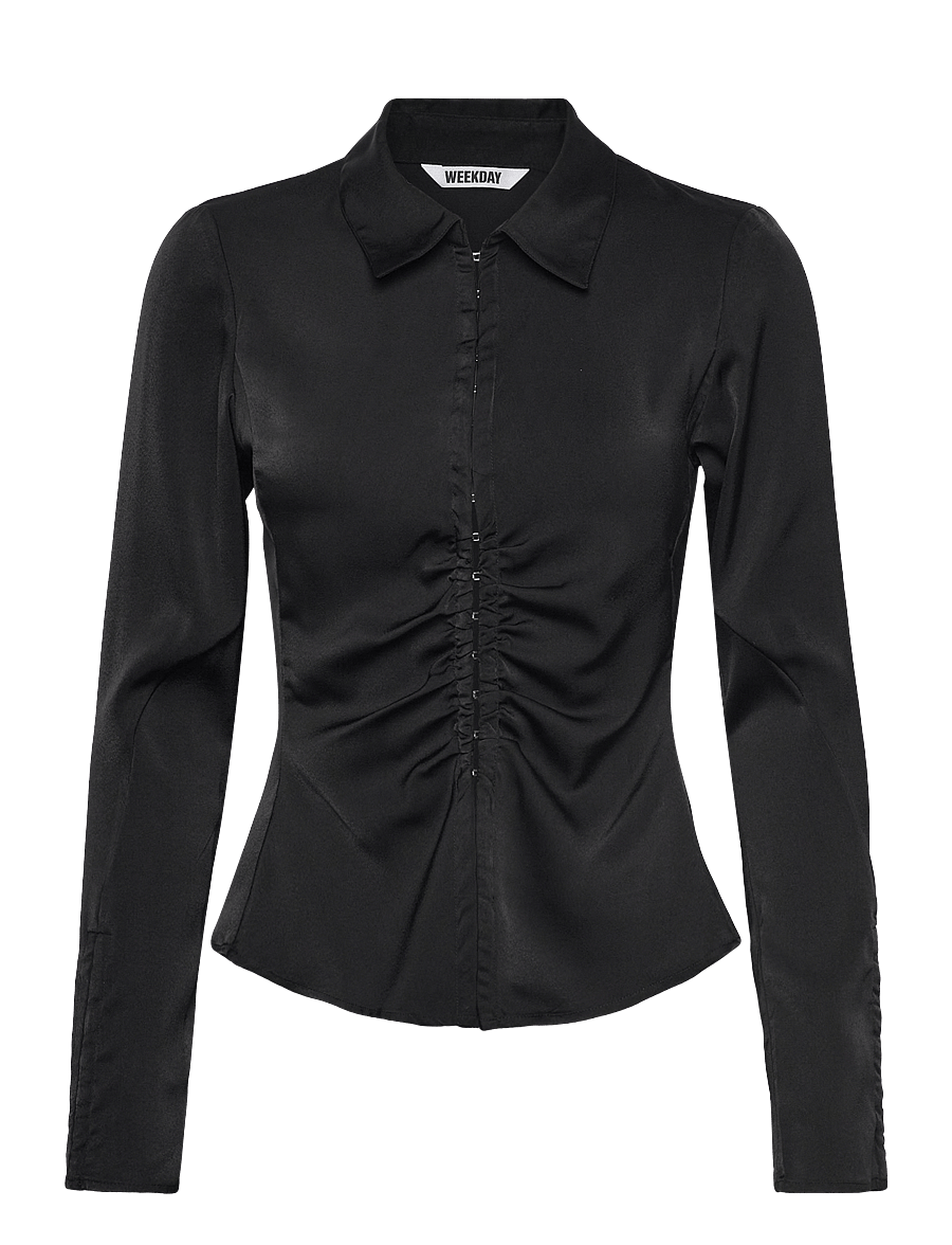 Weekday - Long-Sleeved Fitted Satin Shirt - langärmlige hemden - black - 0