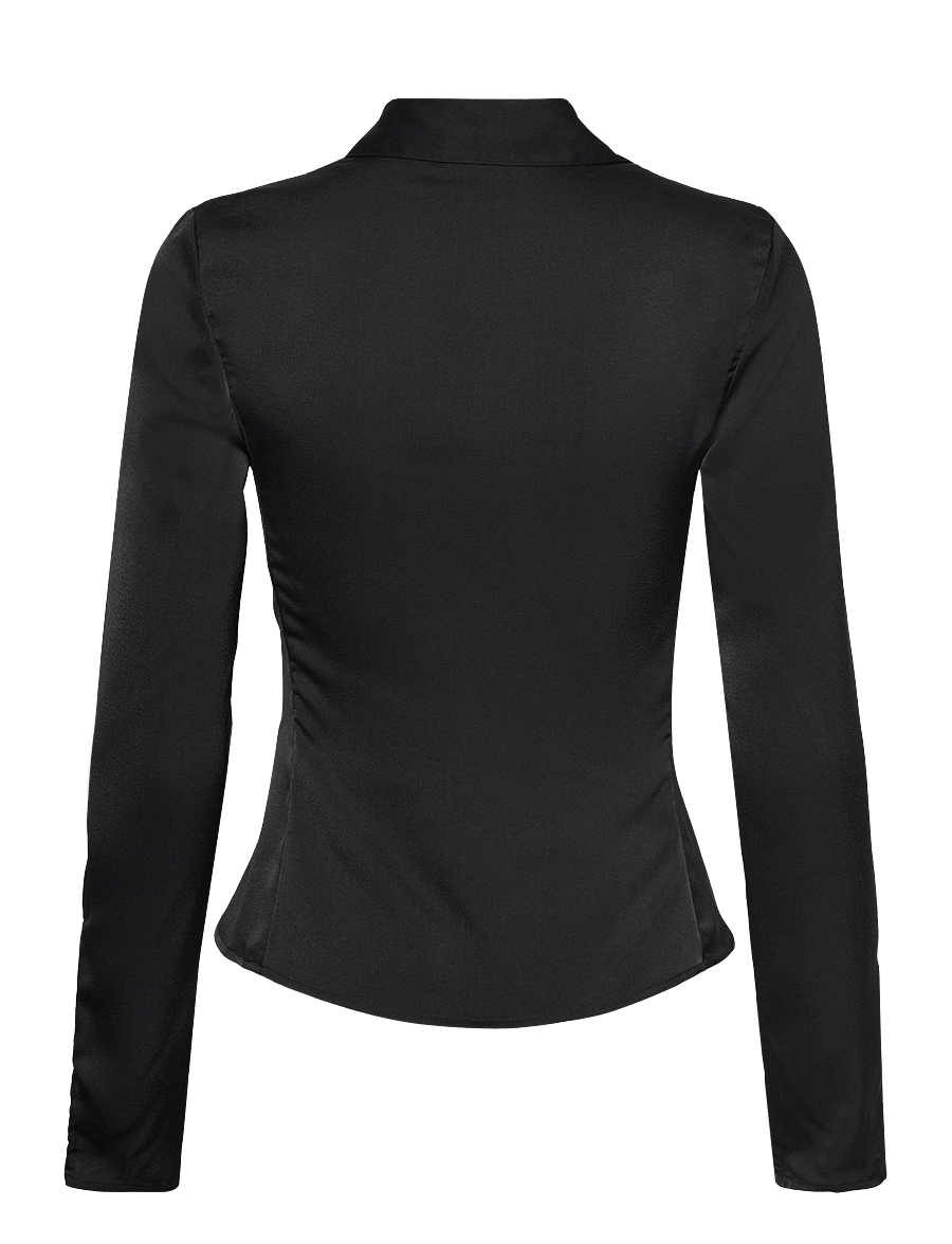 Weekday - Long-Sleeved Fitted Satin Shirt - langärmlige hemden - black - 1