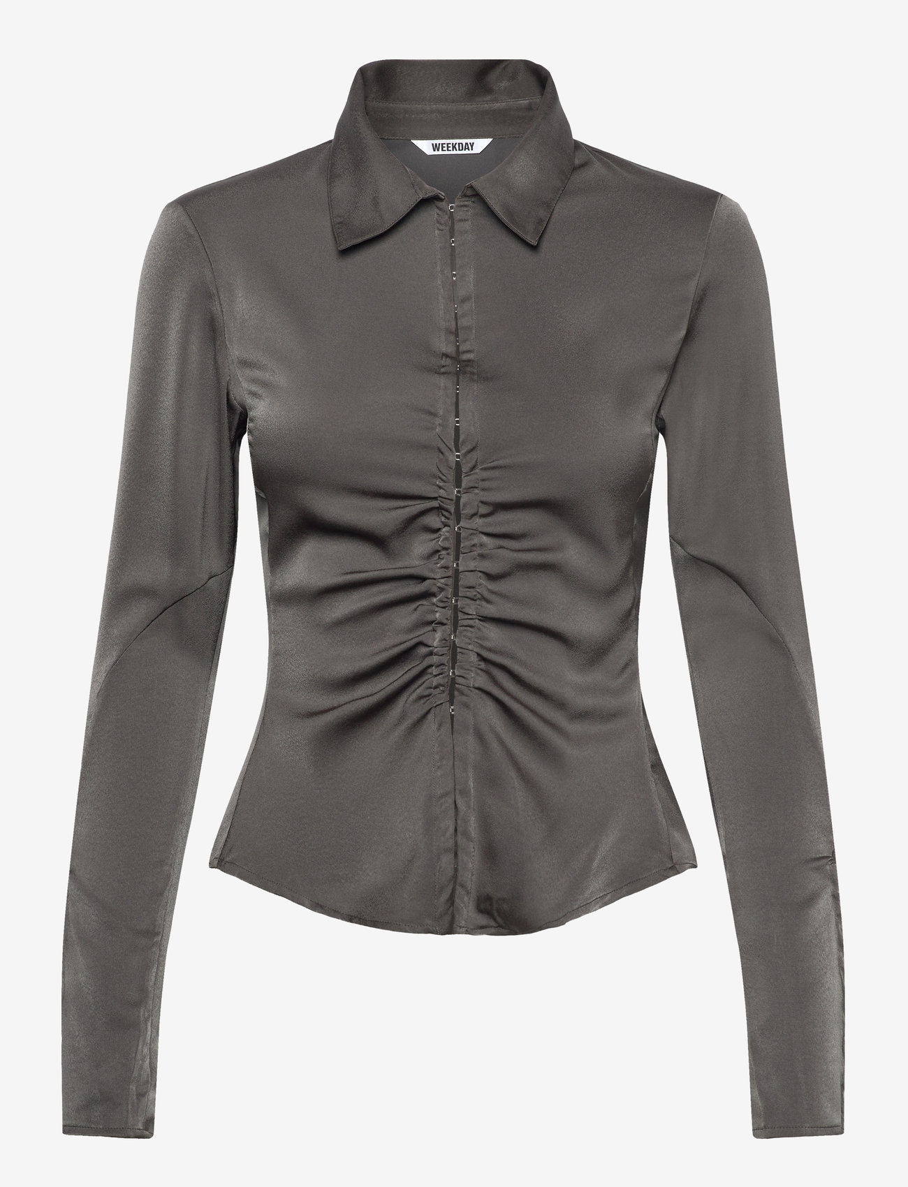Weekday - Long-Sleeved Fitted Satin Shirt - pikkade varrukatega särgid - mole dark - 0
