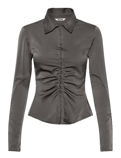 Weekday Long-Sleeved Fitted Satin Shirt - Pikkade varrukatega särgid - MOLE DARK / green