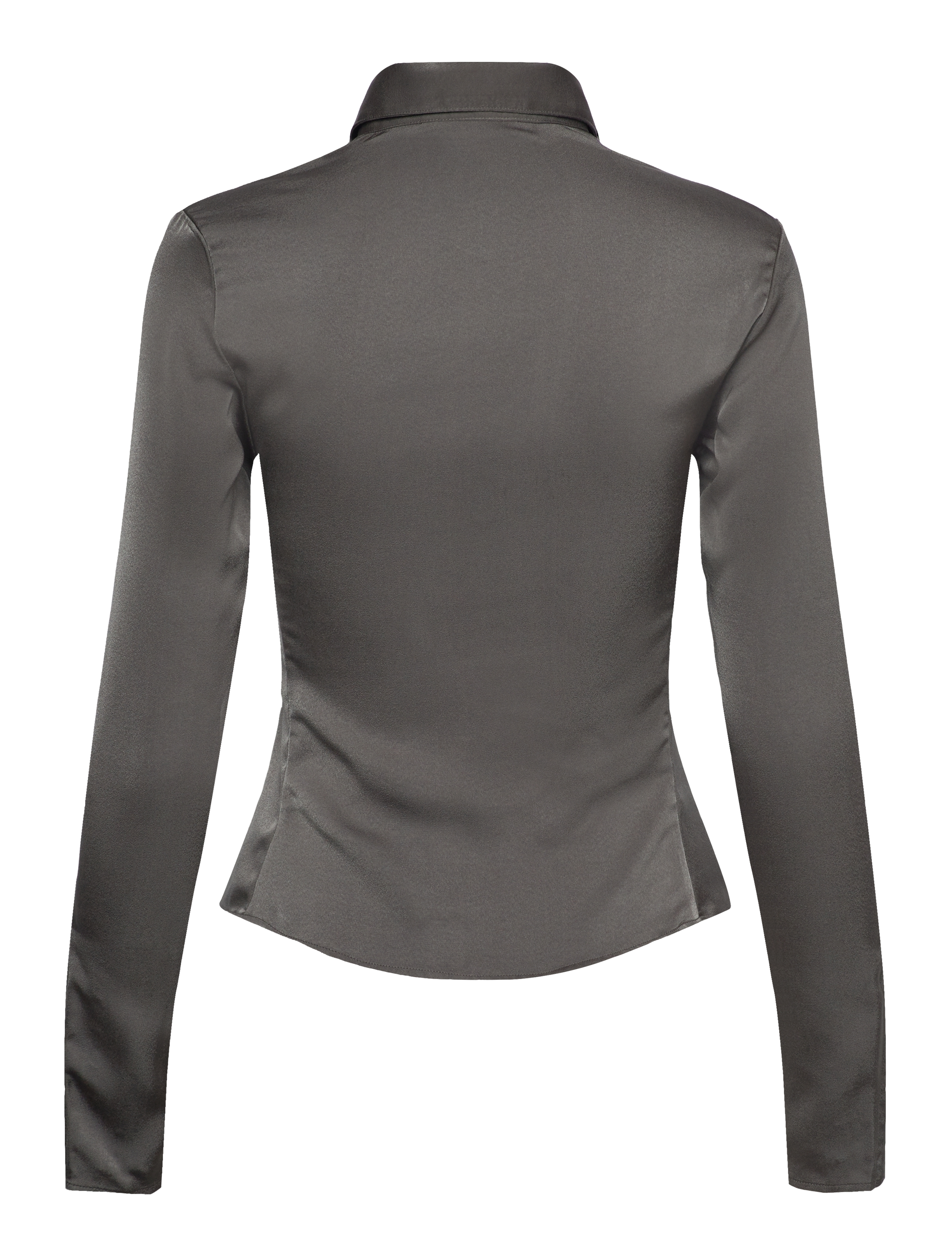 Weekday - Long-Sleeved Fitted Satin Shirt - long-sleeved shirts - mole dark - 1