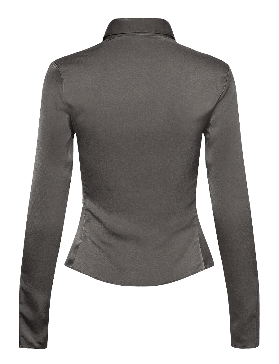 Weekday - Long-Sleeved Fitted Satin Shirt - marškiniai ilgomis rankovėmis - mole dark - 1
