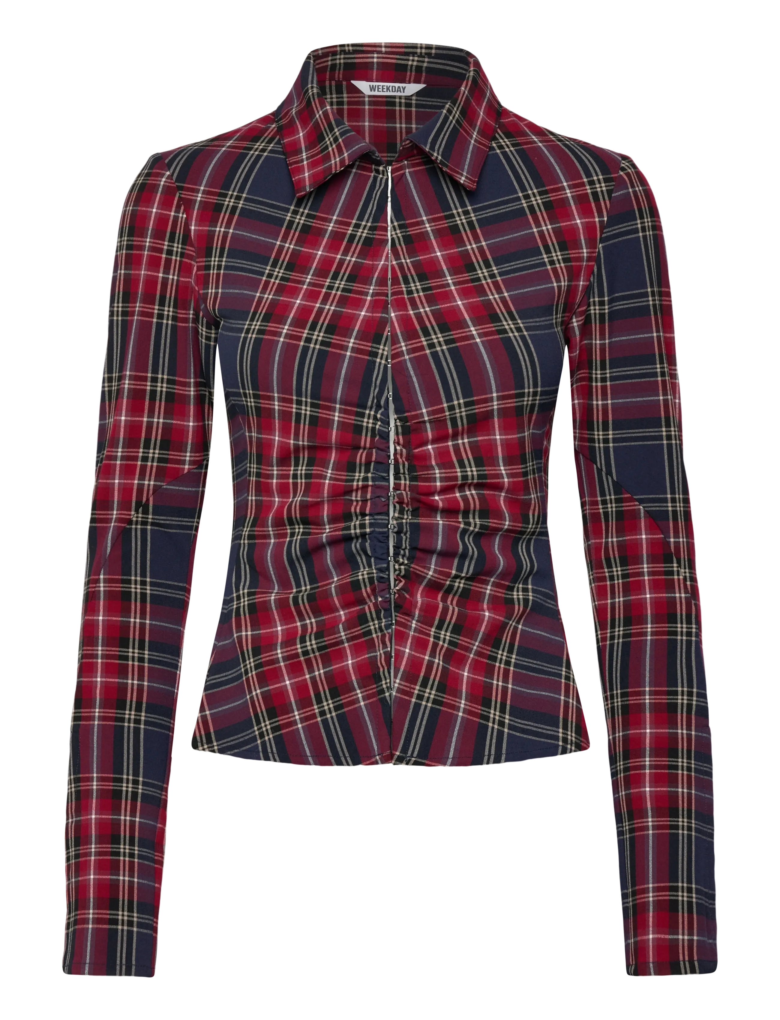 Weekday Long-Sleeved Fitted Satin Shirt - Shirts - RED CHECK / red