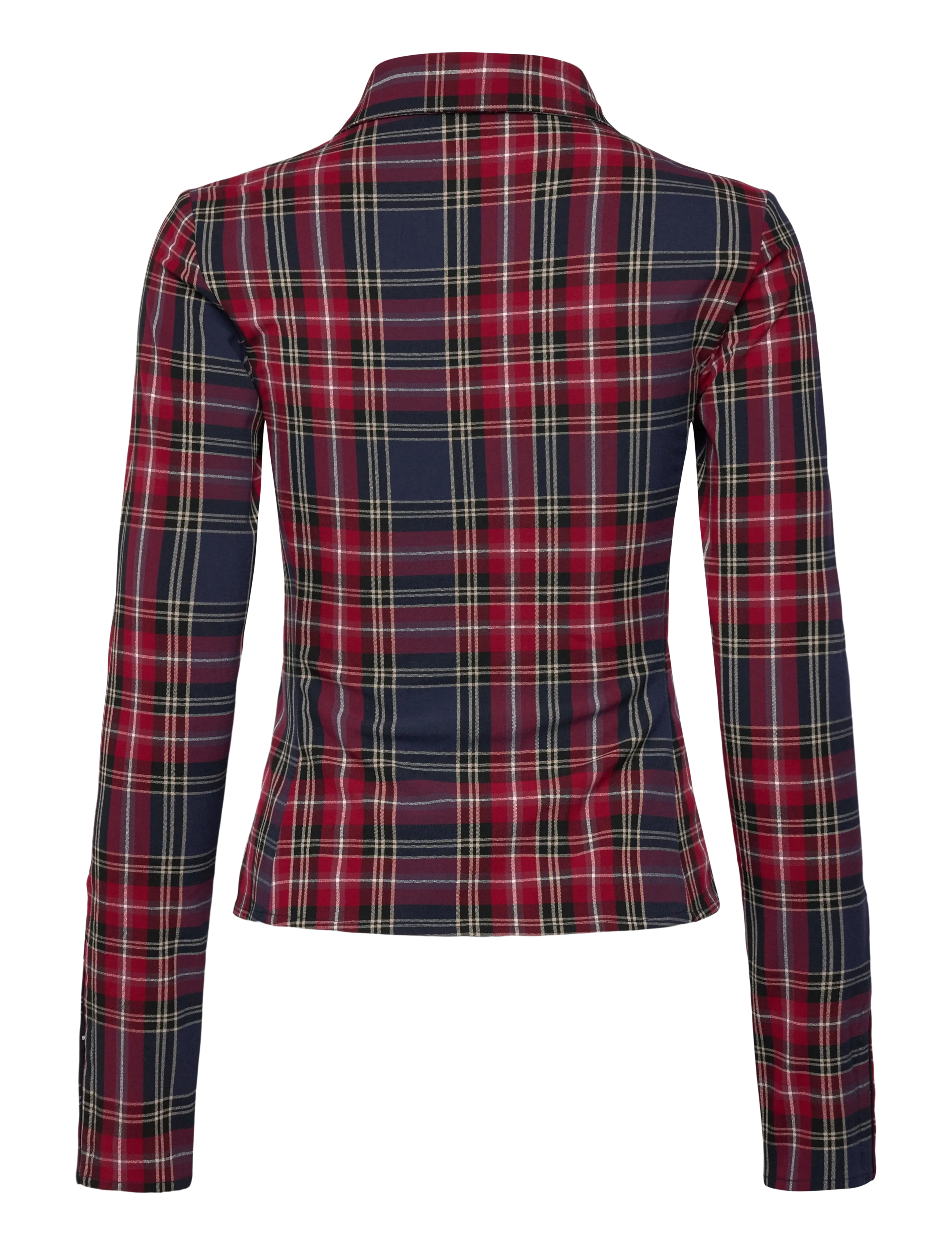 Weekday - Long-Sleeved Fitted Satin Shirt - long-sleeved shirts - red check - 1